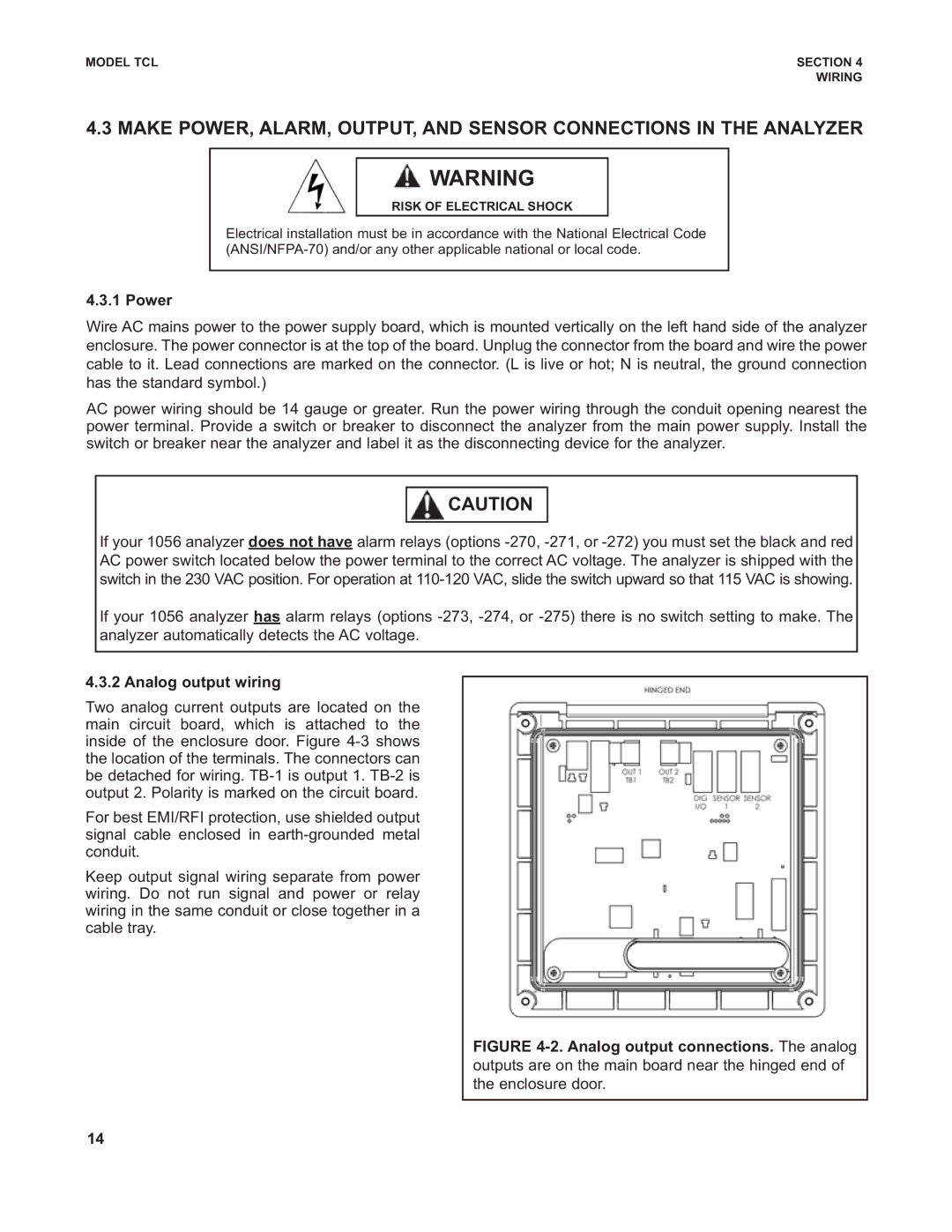 Emerson TCL instruction manual Power, Analog output wiring 