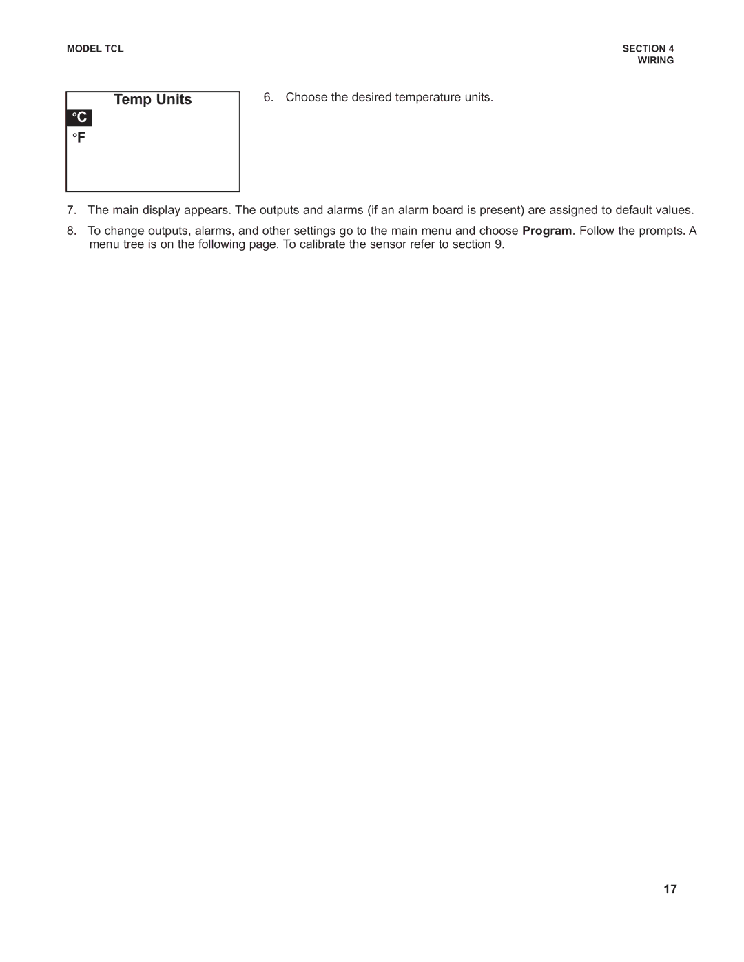 Emerson TCL instruction manual Temp Units 