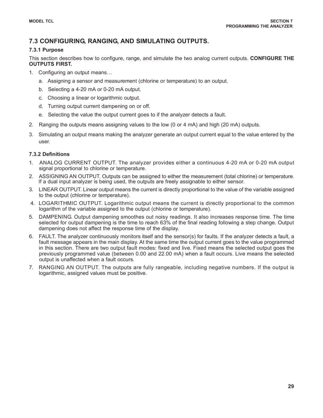 Emerson TCL instruction manual CONFIGURING, RANGING, and Simulating Outputs, Outputs First, Definitions 