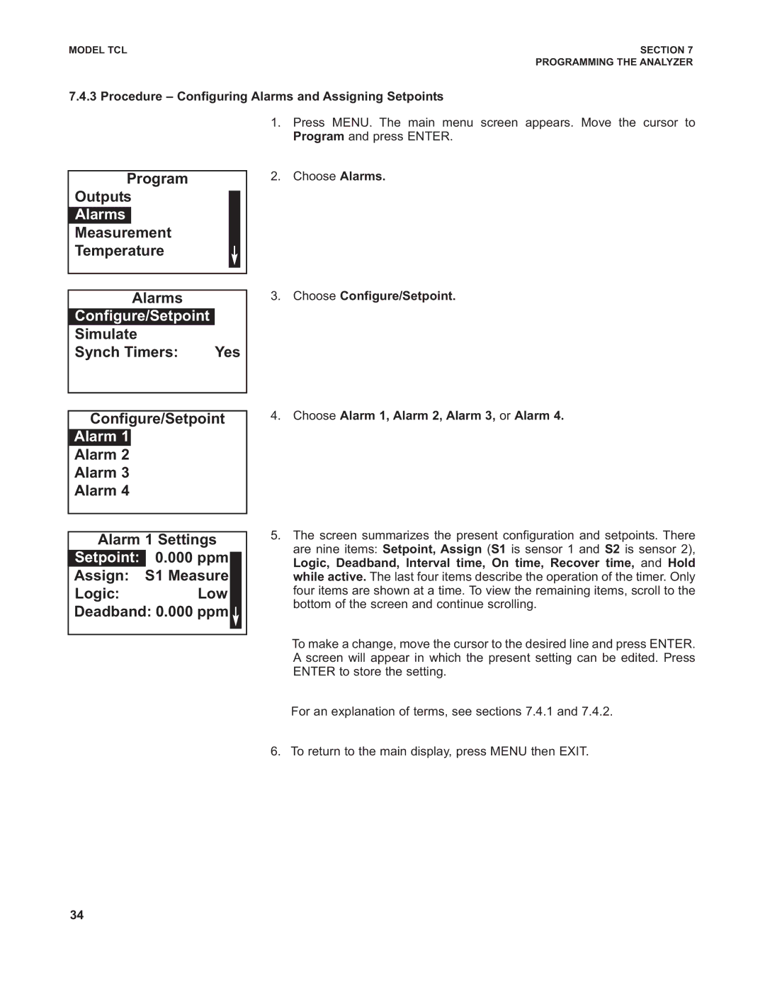 Emerson TCL instruction manual Alarms, Configure/Setpoint 