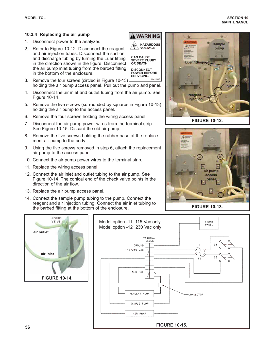 Emerson TCL instruction manual Replacing the air pump 