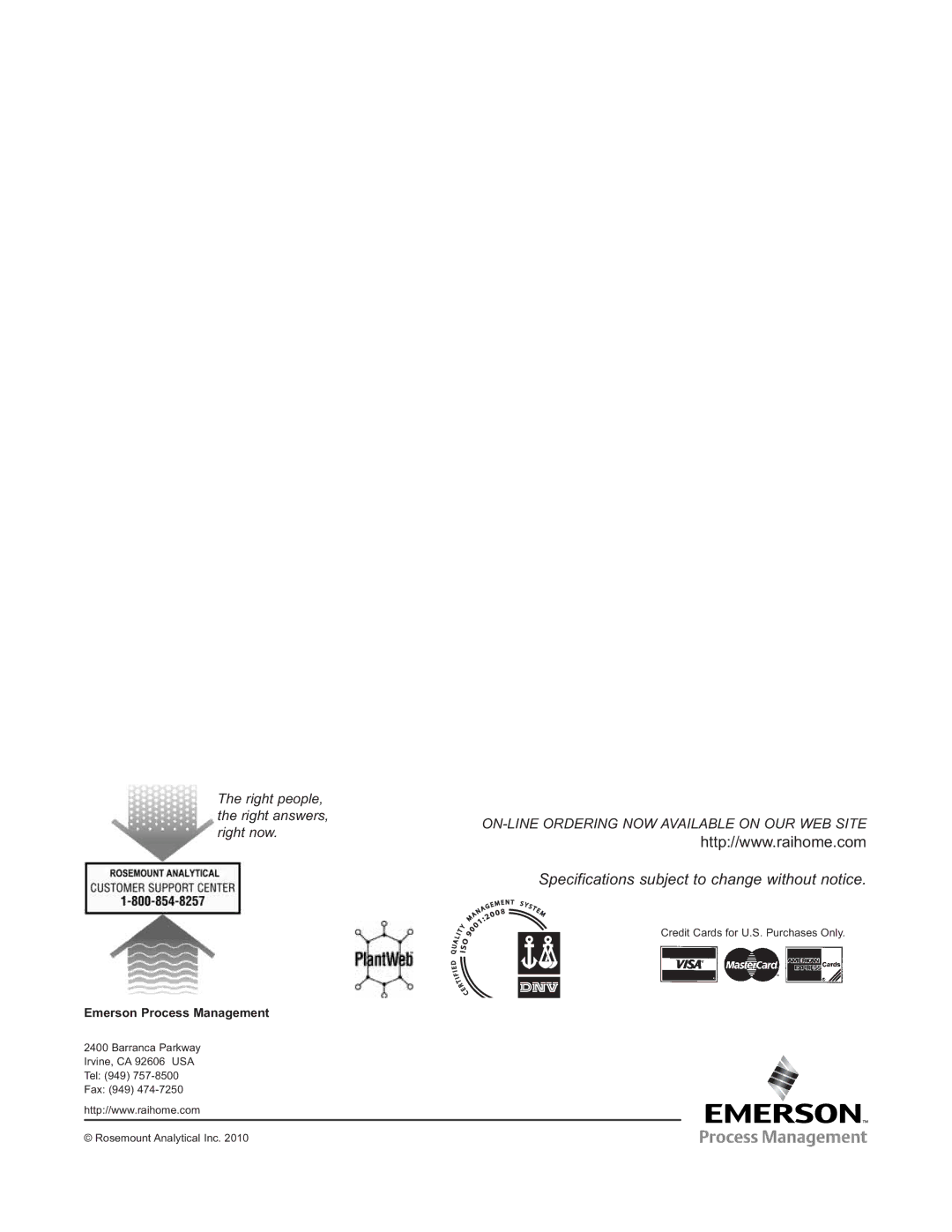 Emerson TCL instruction manual Specifications subject to change without notice 