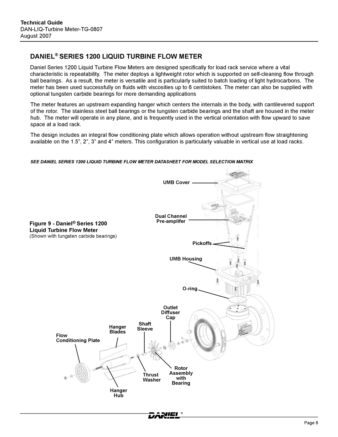 Emerson TG-0807 Daniel Series 1200 Liquid Turbine Flow Meter, Daniel Series 1200Pre-amplifer Liquid Turbine Flow Meter 