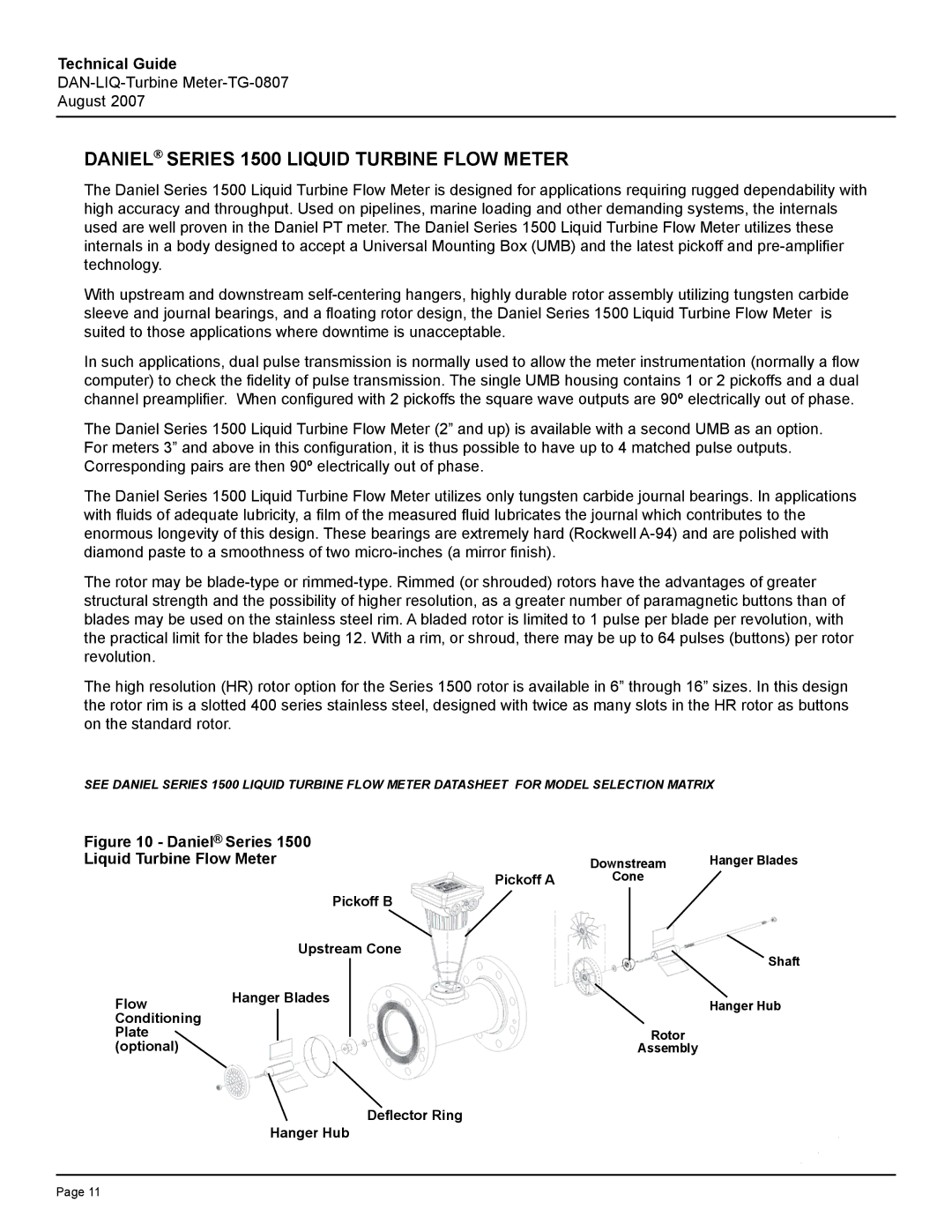 Emerson TG-0807 manual Daniel Series 1500 Liquid Turbine Flow Meter, Daniel Series Liquid Turbine Flow Meter 