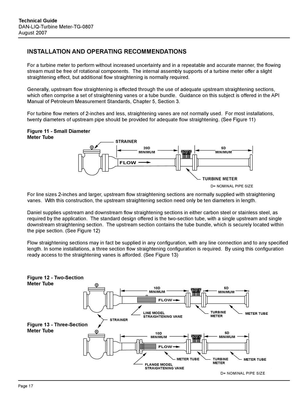 Emerson TG-0807 manual Installation and Operating Recommendations, Small Diameter Meter Tube 