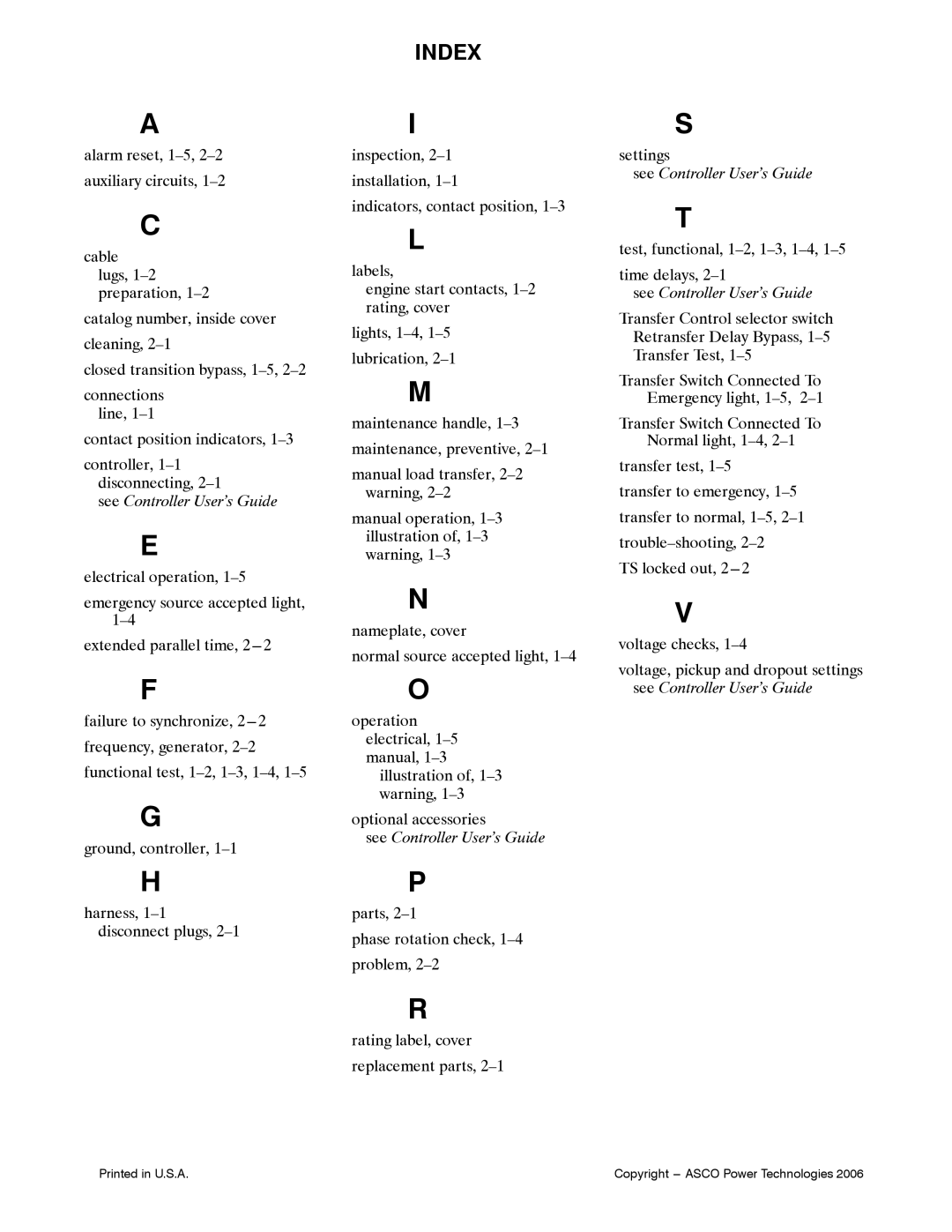 Emerson THROUGH 1200 manual Index, See Controller User’s Guide 