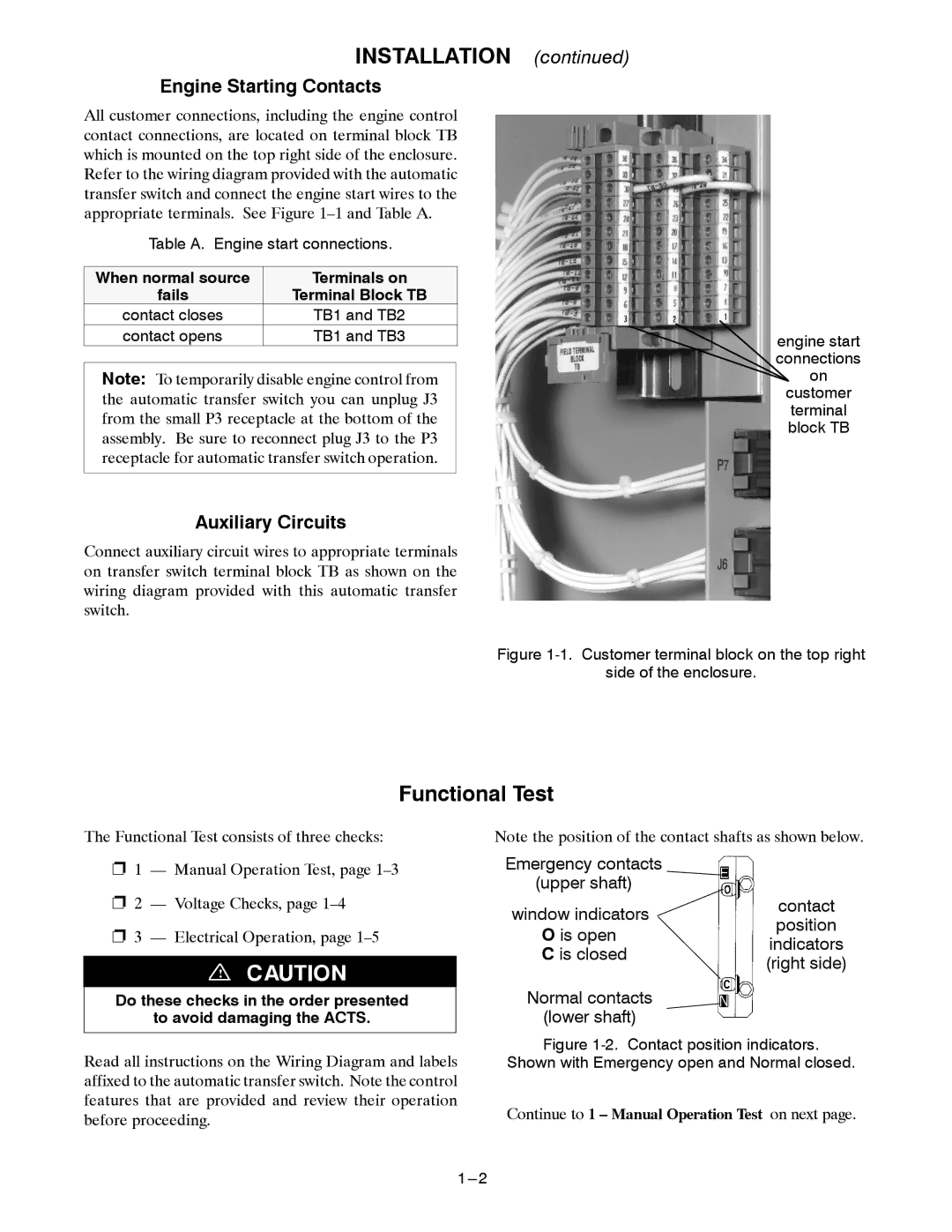 Emerson THROUGH 1200 manual Engine Starting Contacts, Auxiliary Circuits, When normal source Terminals on Fails 