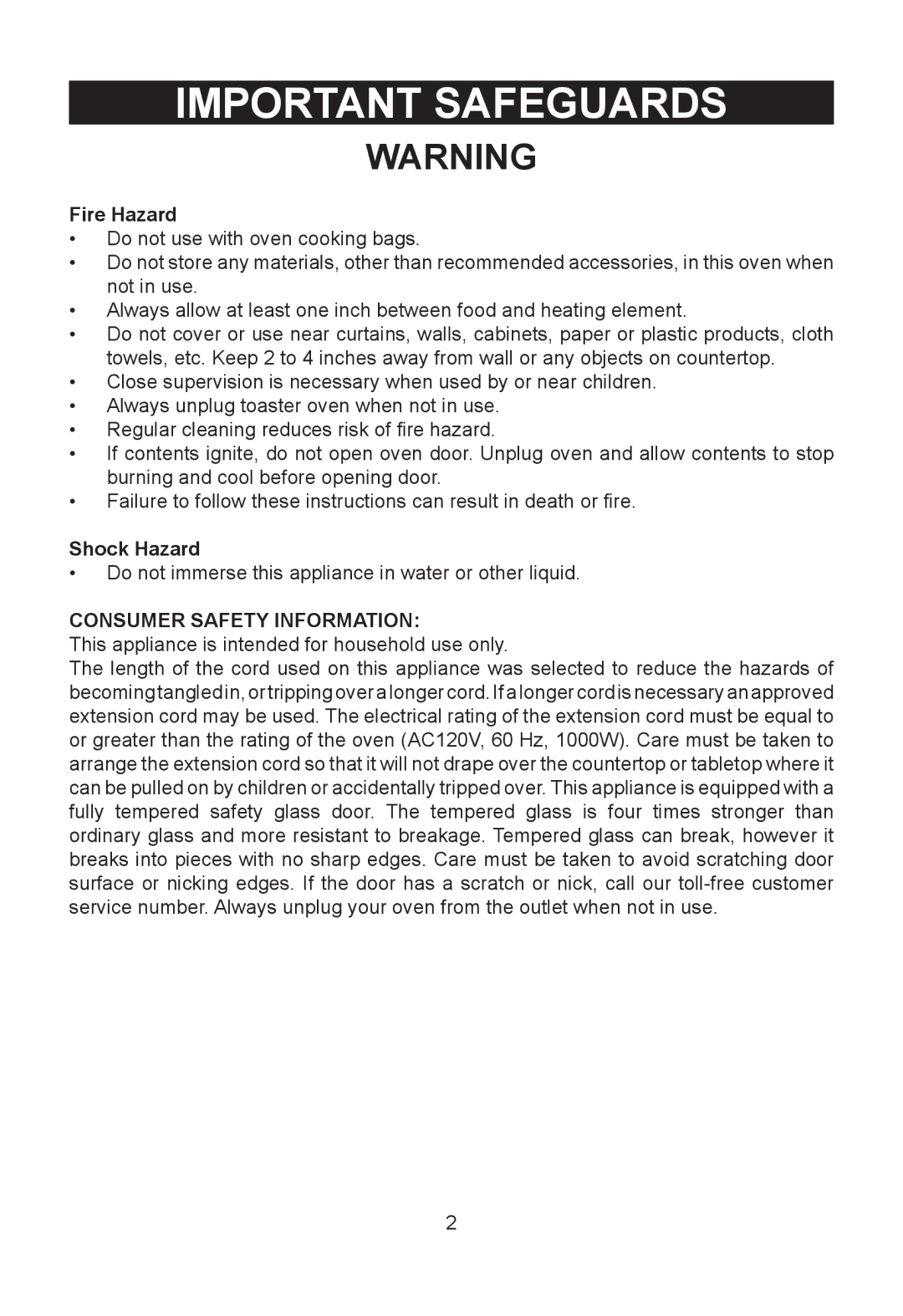 Emerson TOR49 owner manual Consumer Safety Information 