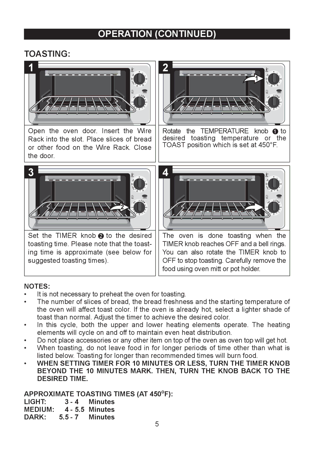 Emerson TOR49 owner manual Toasting 