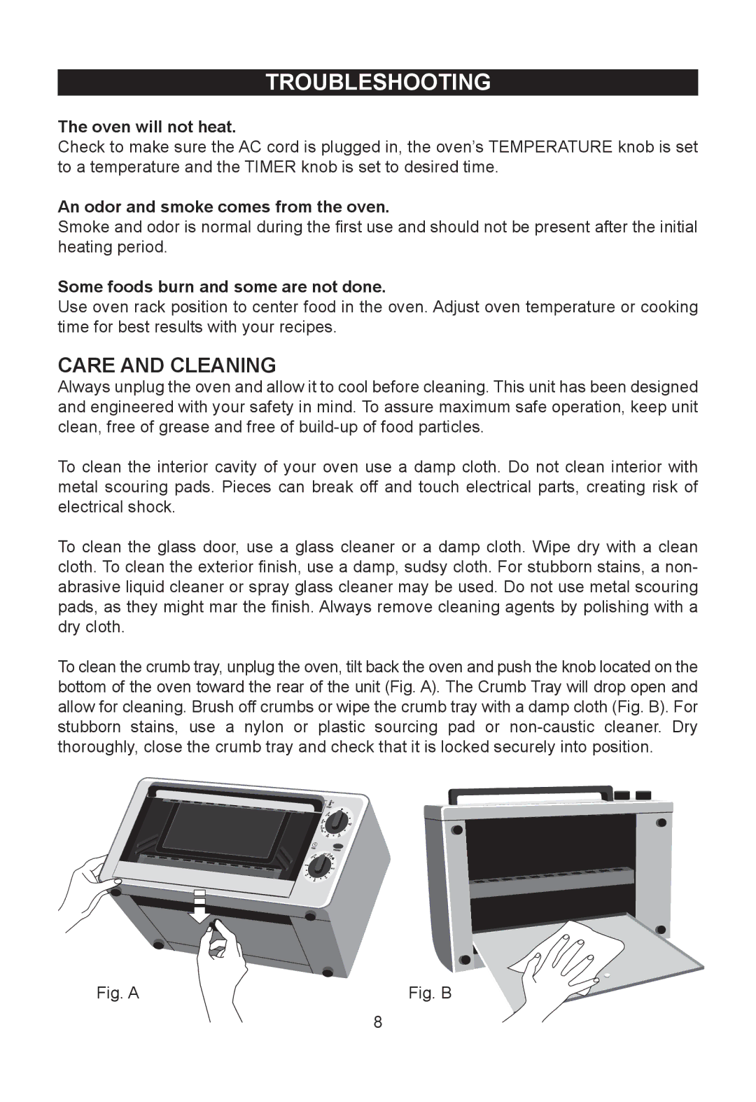 Emerson TOR49 owner manual Troubleshooting, Care and Cleaning 