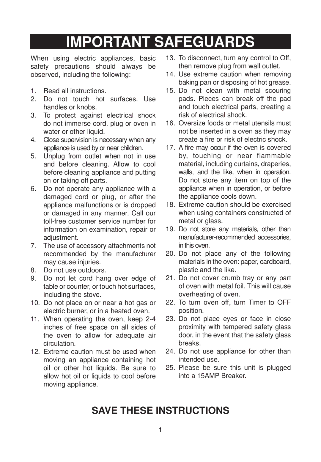 Emerson TOR59 owner manual Important Safeguards 