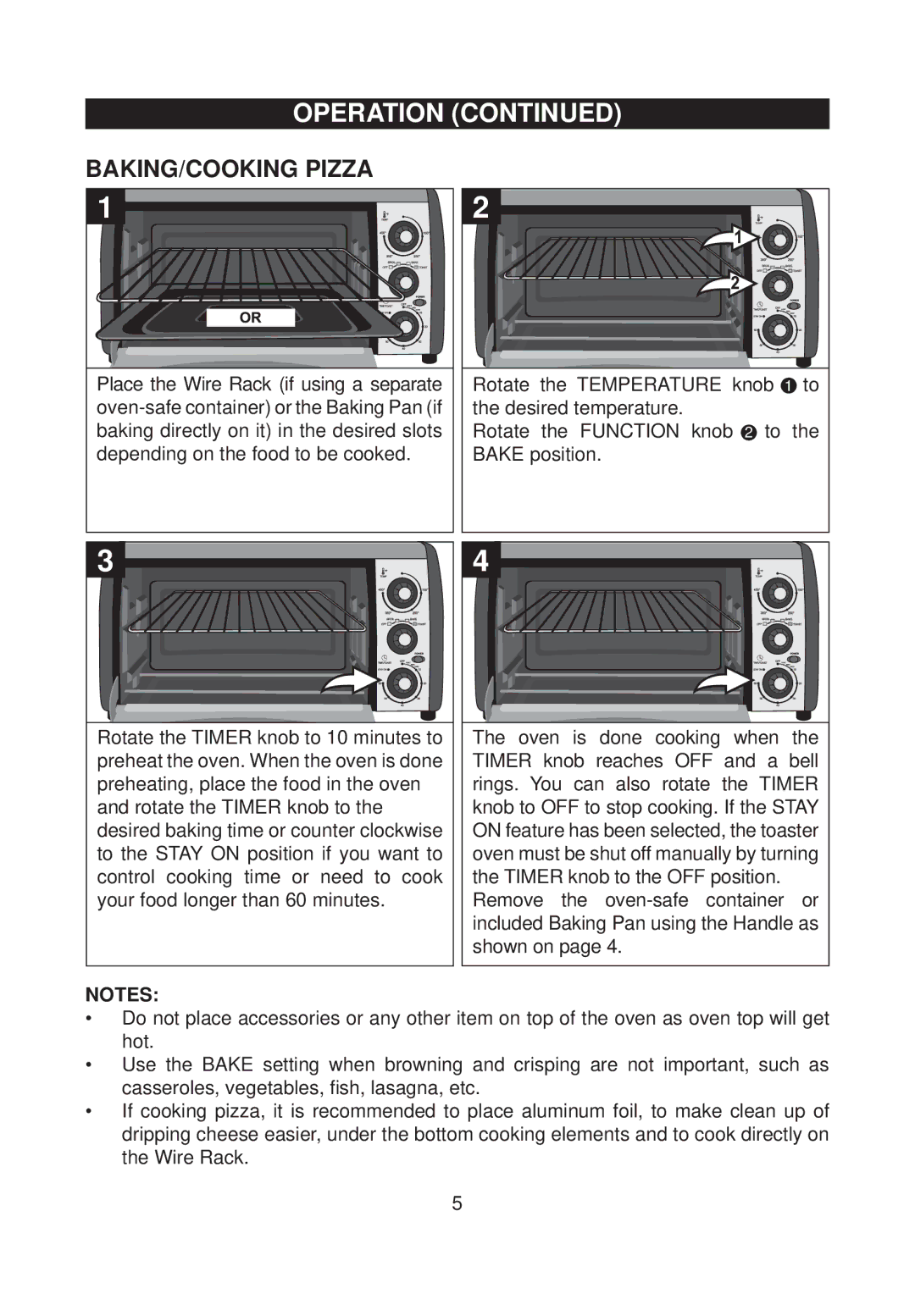 Emerson TOR59 owner manual BAKING/COOKING Pizza 