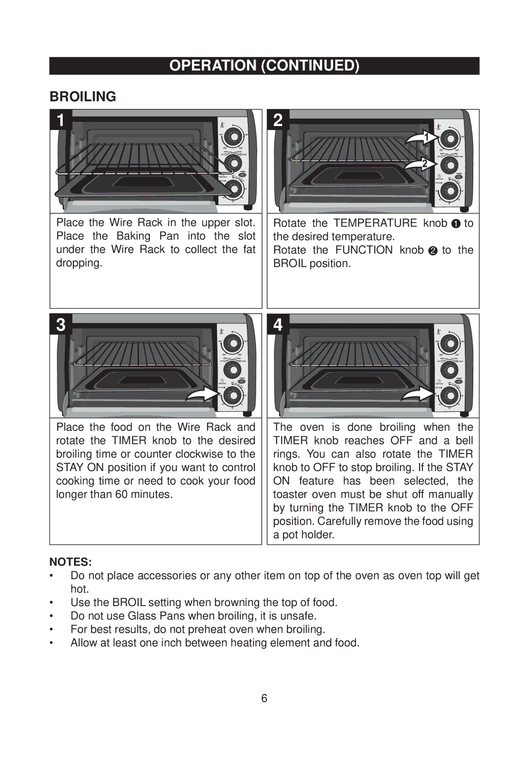 Emerson TOR59 owner manual Broiling 