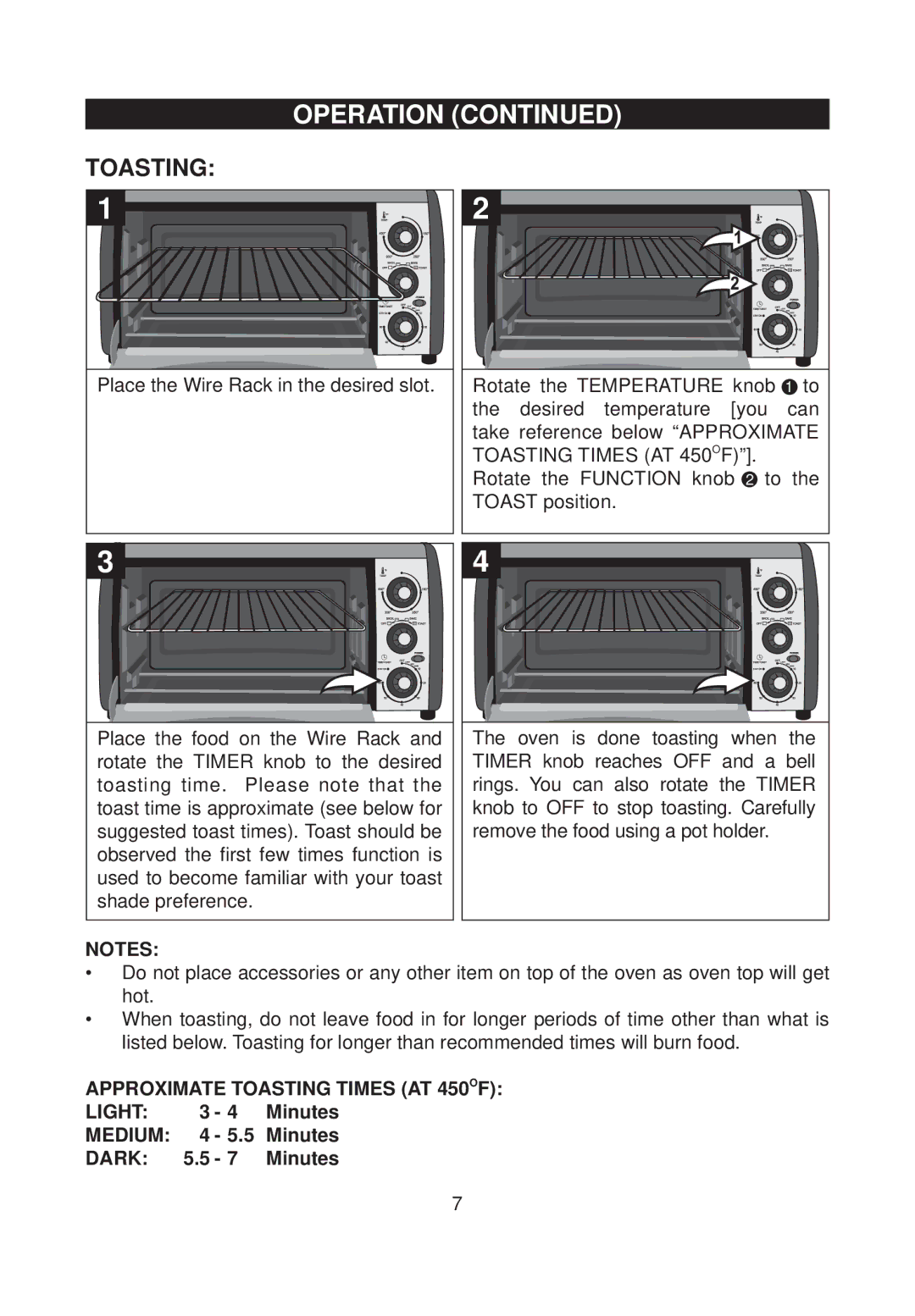 Emerson TOR59 owner manual Toasting 