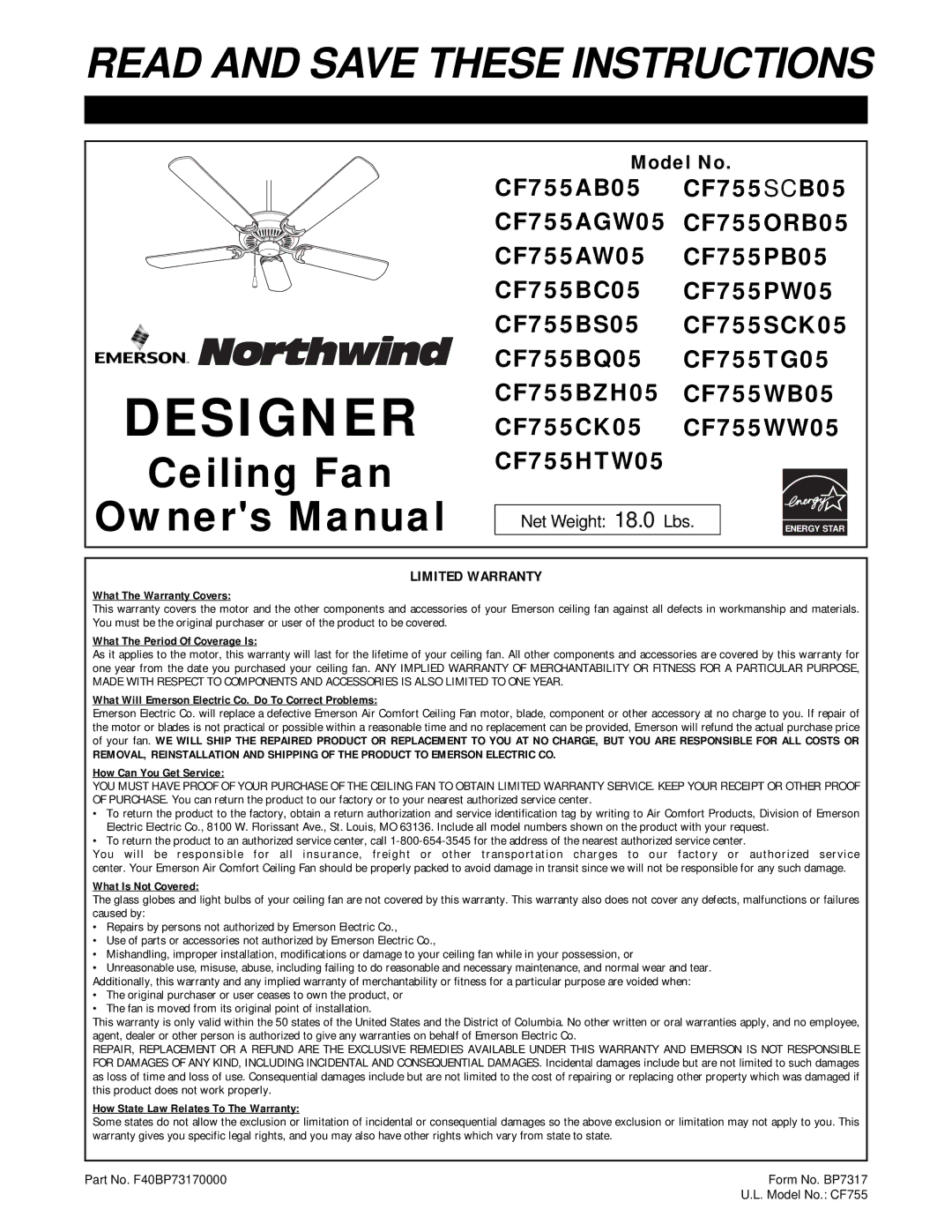 Emerson CF755ORB05, TRUE, CF755SCB05, CF755TG05, CF755SCK05, CF755HTW05, CF755BZH05, CF755BS05, CF755AB05 owner manual Designer 