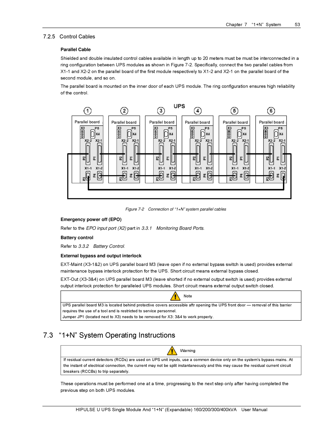 Emerson U/300/S/12P, U /400/S/12P, U/300/S/6P, U /400/S/6P, 400KVA, 200, 160 1+N System Operating Instructions, Control Cables 