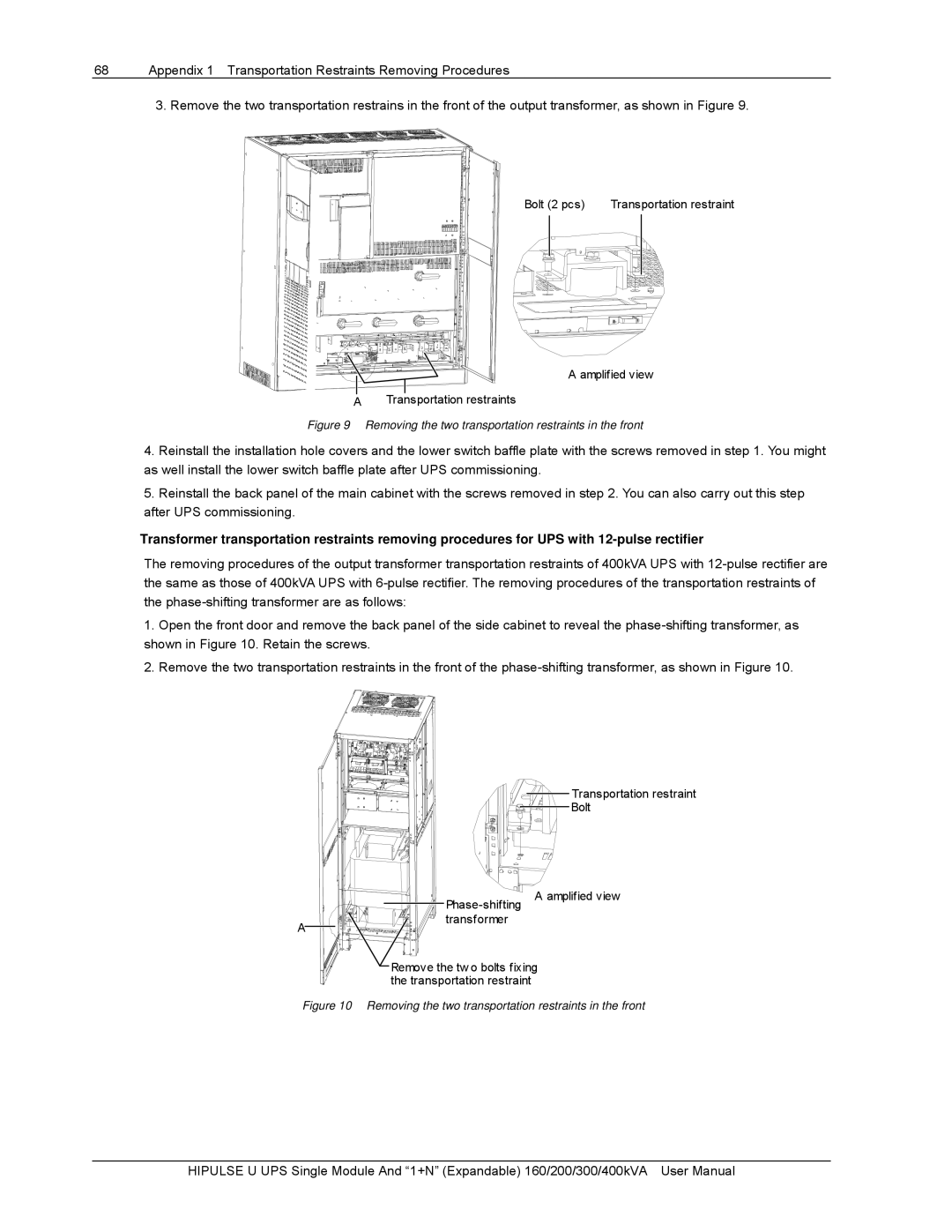 Emerson U /400/S/12P, U/300/S/12P, U/300/S/6P, U /400/S/6P, 400KVA Bolt 2 pcs, Transportation restraint Bolt Phase-shifting 