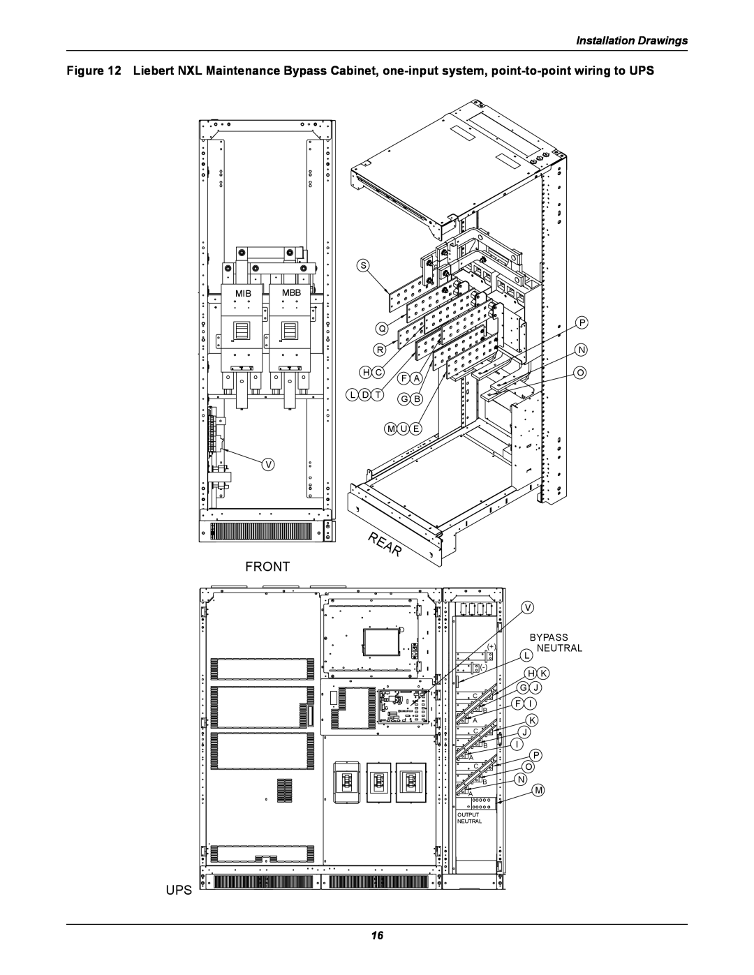 Emerson UPS Systems installation manual Front, Installation Drawings, Bypass, Neutral 