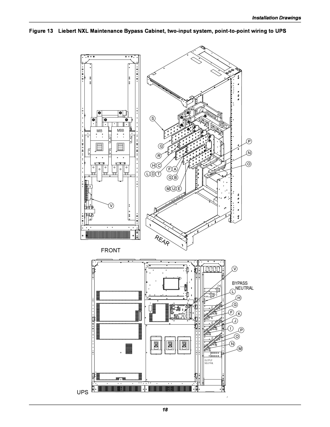 Emerson UPS Systems installation manual Front, Installation Drawings, Bypass 