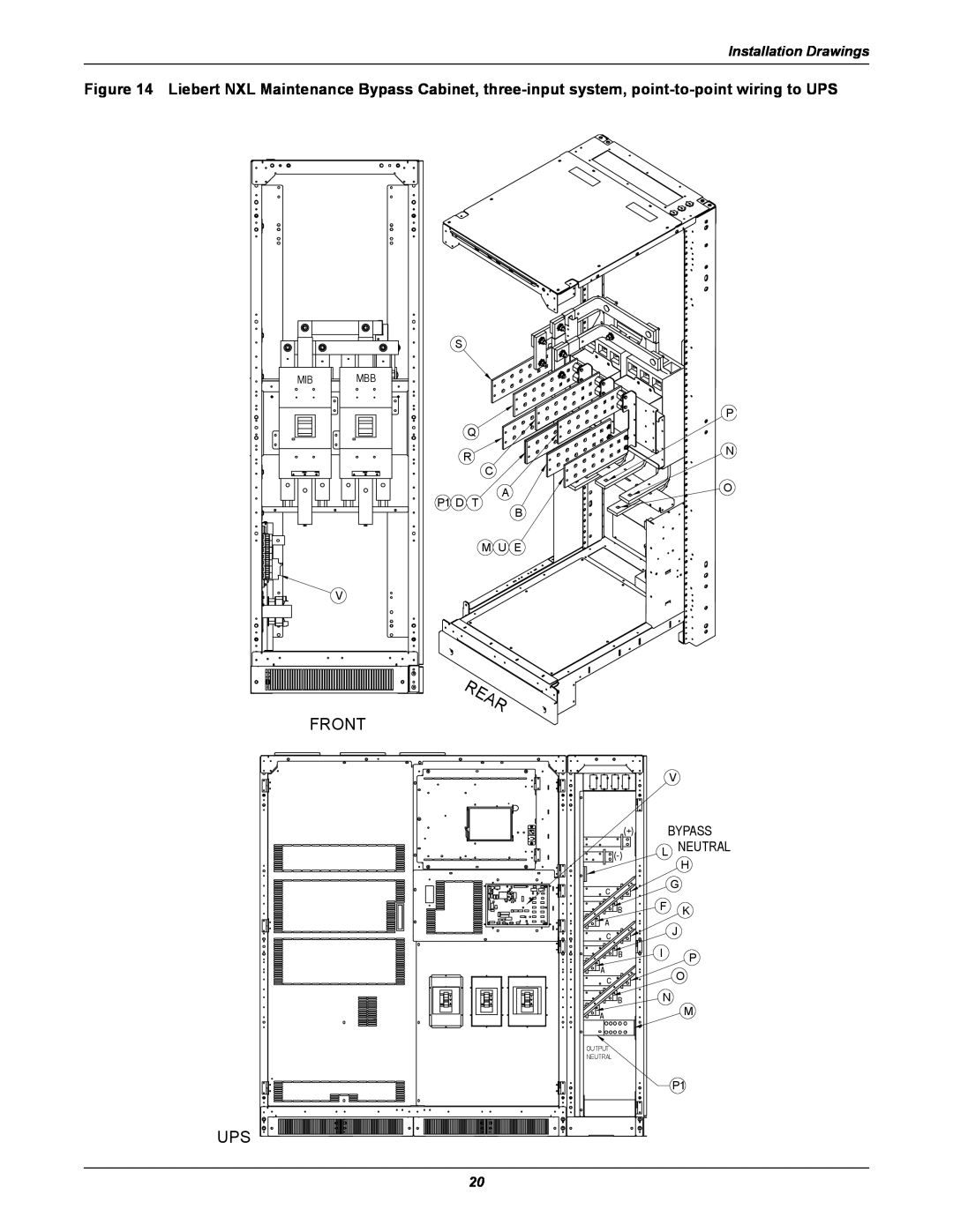 Emerson UPS Systems installation manual Front, Installation Drawings, L Neutral 