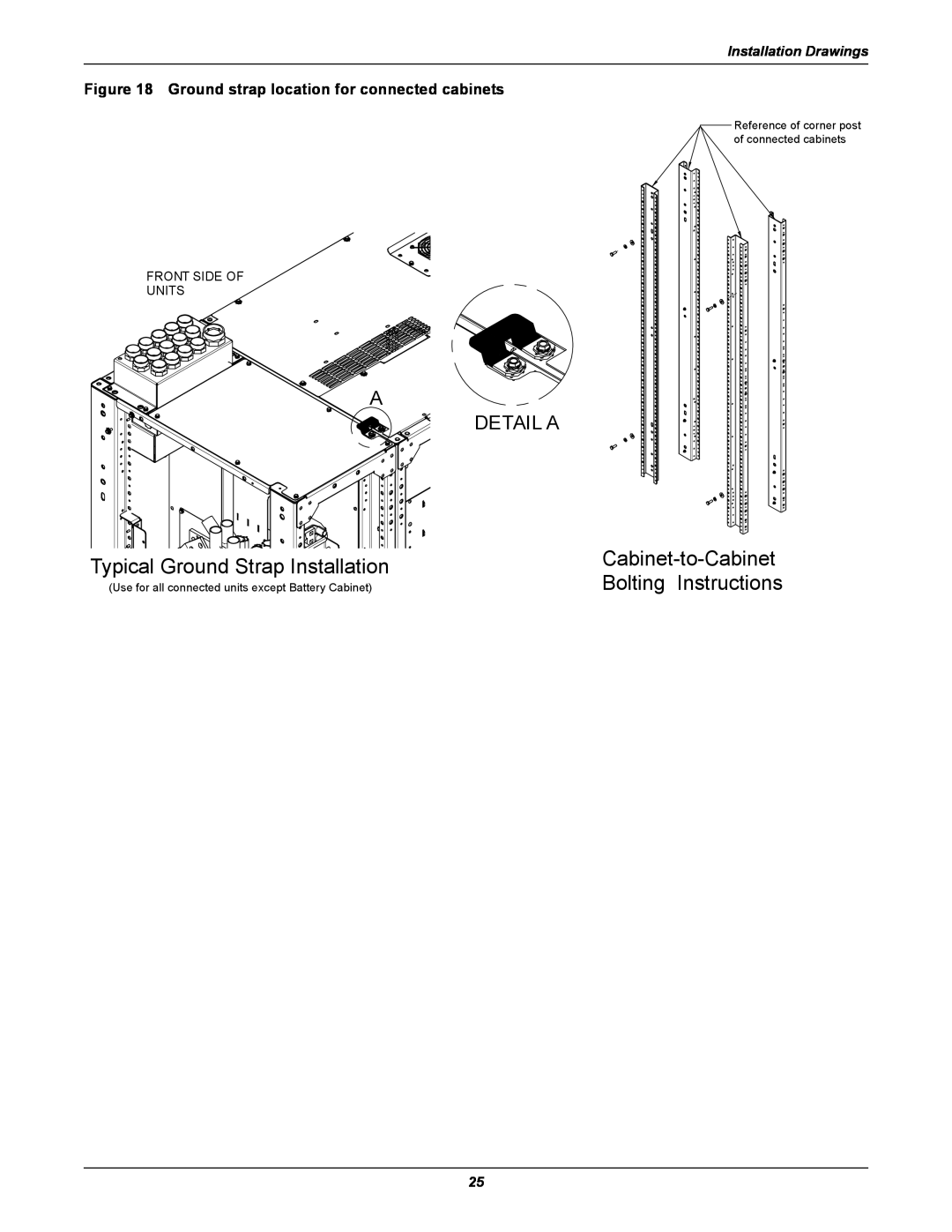 Emerson UPS Systems Cabinet-to-Cabinet, Bolting Instructions, A Detail A, Typical Ground Strap Installation 