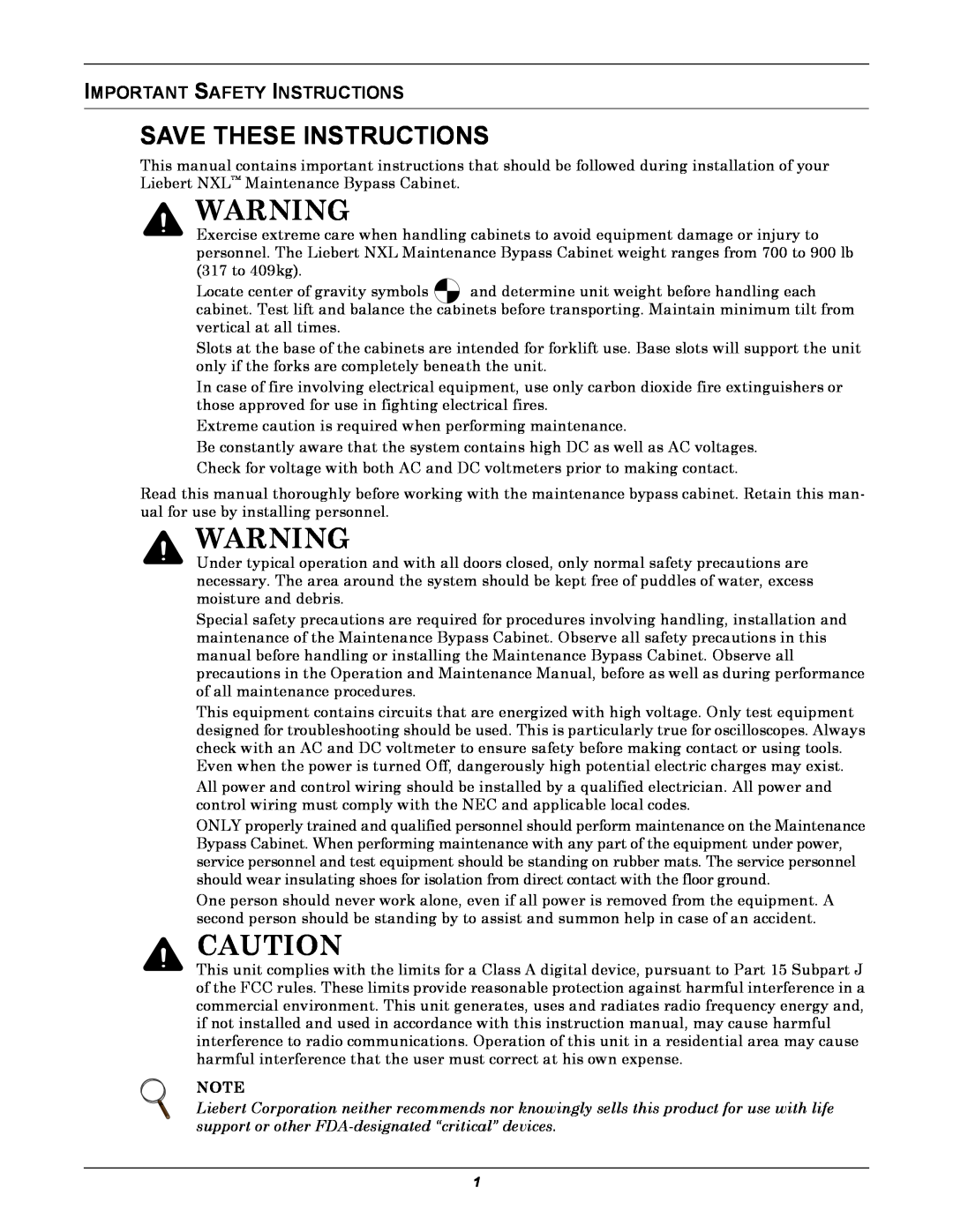 Emerson UPS Systems installation manual Save These Instructions, Important Safety Instructions 