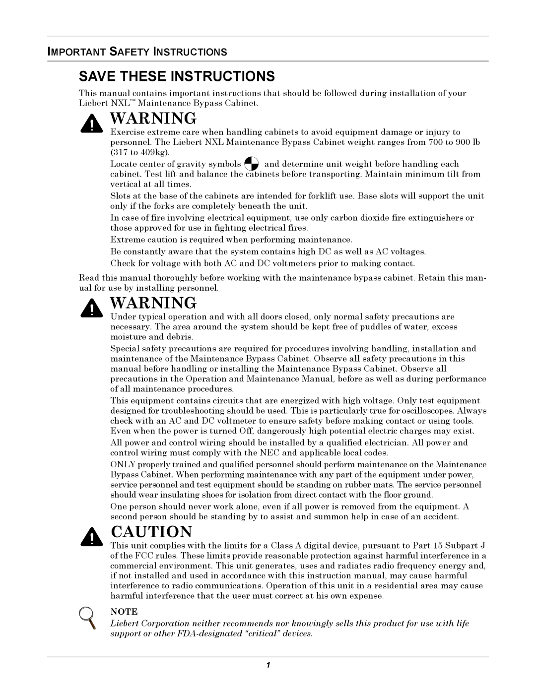 Emerson UPS Systems installation manual Important Safety Instructions 