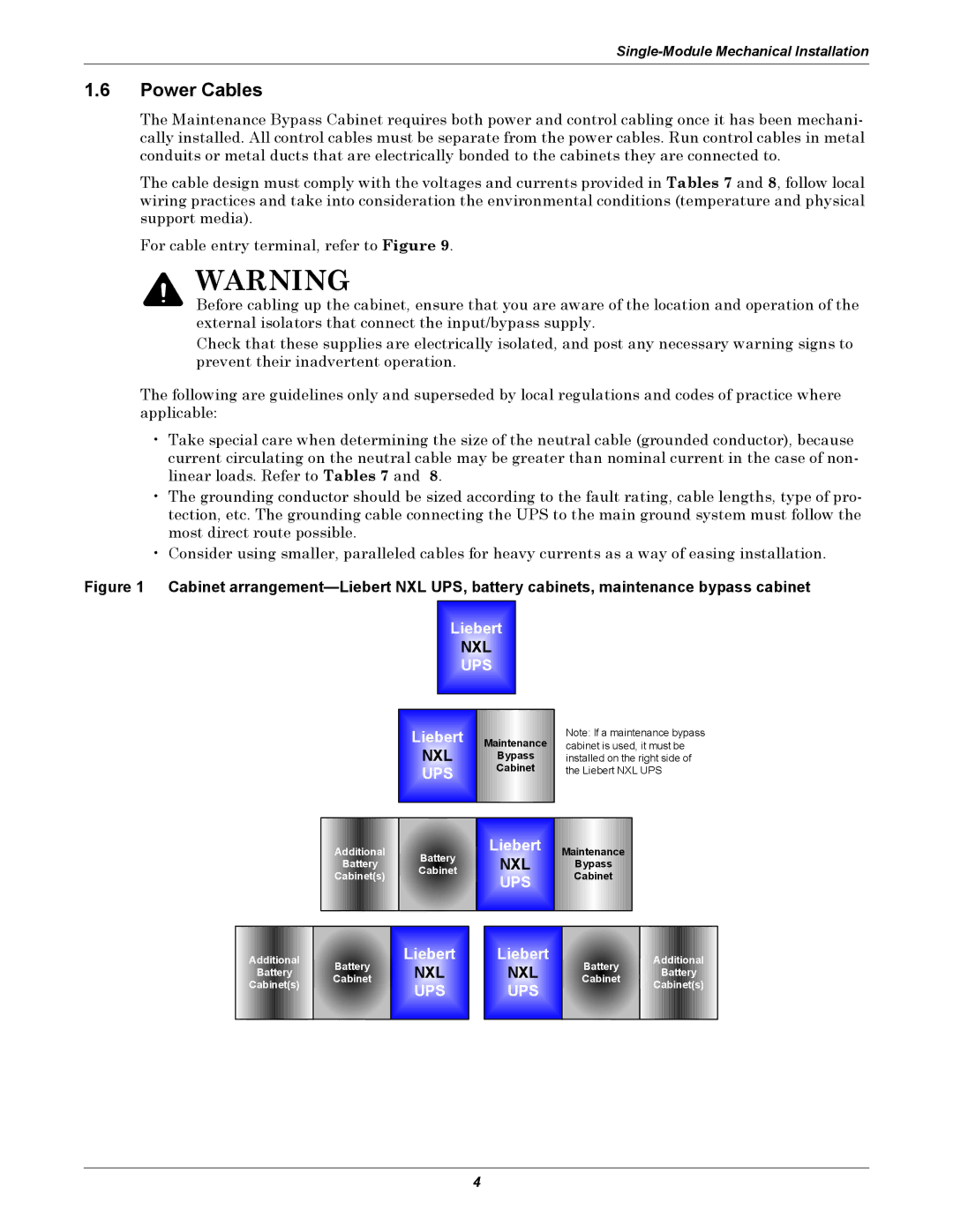 Emerson UPS Systems installation manual Power Cables 