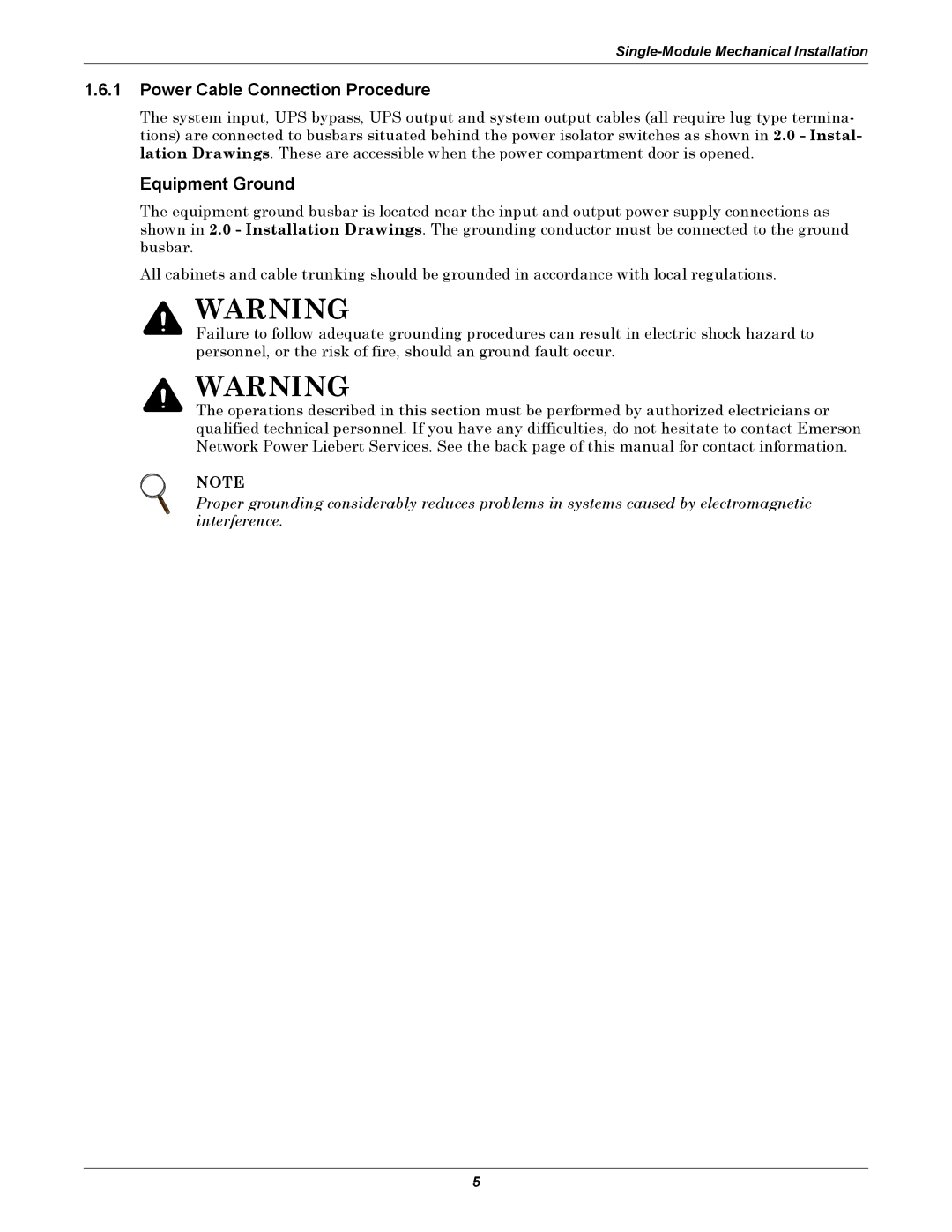 Emerson UPS Systems installation manual Power Cable Connection Procedure 