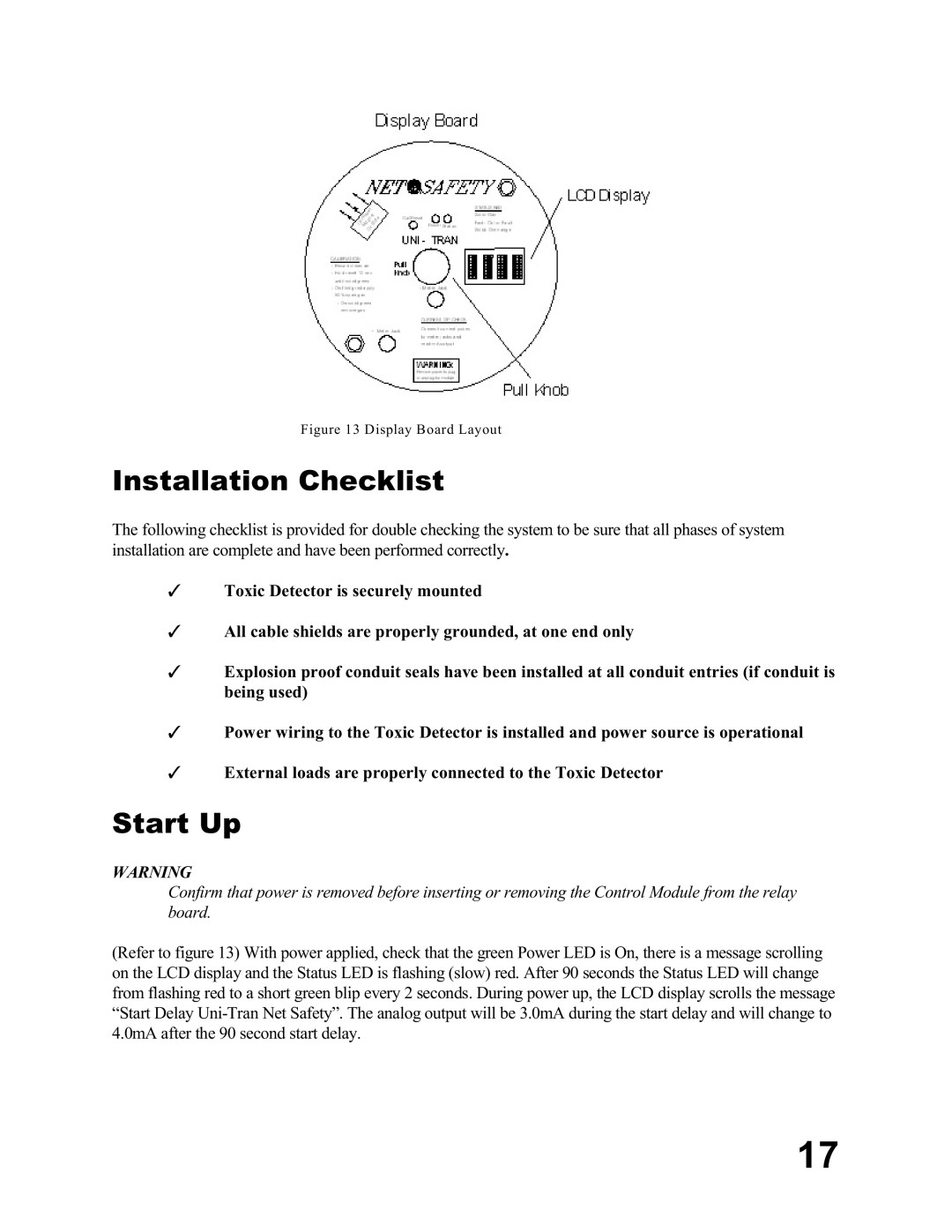 Emerson MA N-00 05-00, UT-P+-STXXXX user manual Installation Checklist, Start Up 