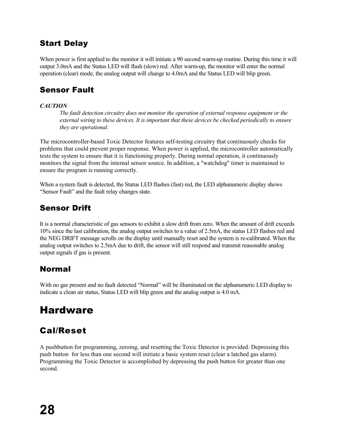 Emerson UT-P+-STXXXX, MA N-00 05-00 user manual Hardware, Start Delay, Sensor Fault, Sensor Drift, Normal 