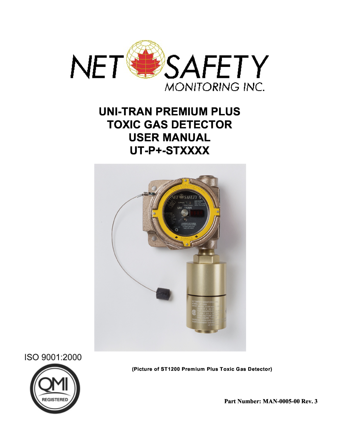 Emerson MA N-00 05-00, UT-P+-STXXXX user manual Uni-Tranpremium Plus Toxic Gas Detector, Part Number MAN-0005-00Rev 