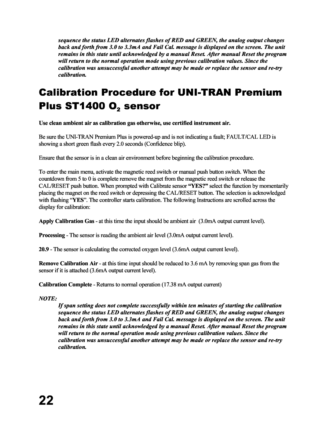 Emerson UT-P+-STXXXX, MA N-00 05-00 user manual Calibration Procedure for UNI-TRANPremium, Plus ST1400 O2 sensor 