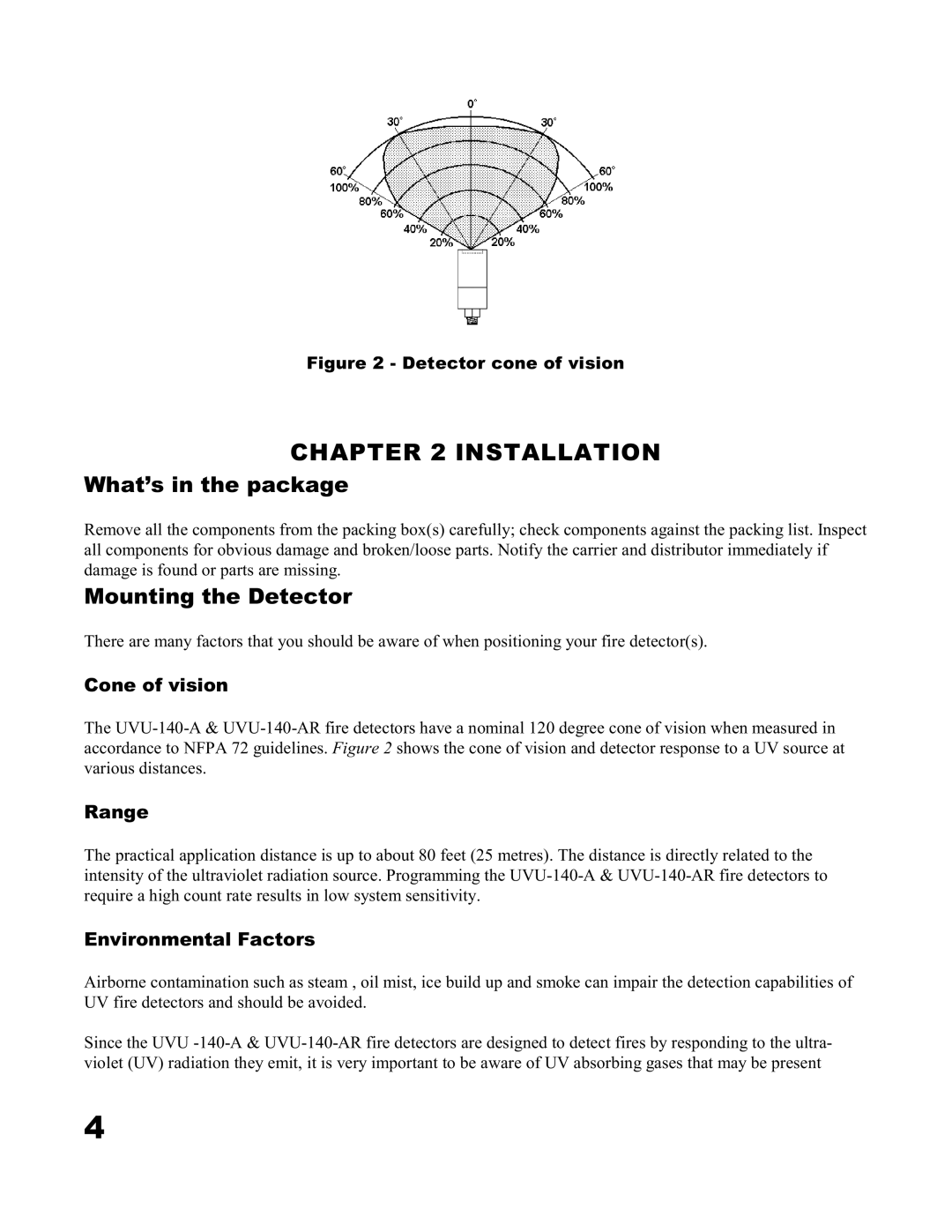 Emerson UVU-140A-AR user manual Installation, What’s in the package, Mounting the Detector 