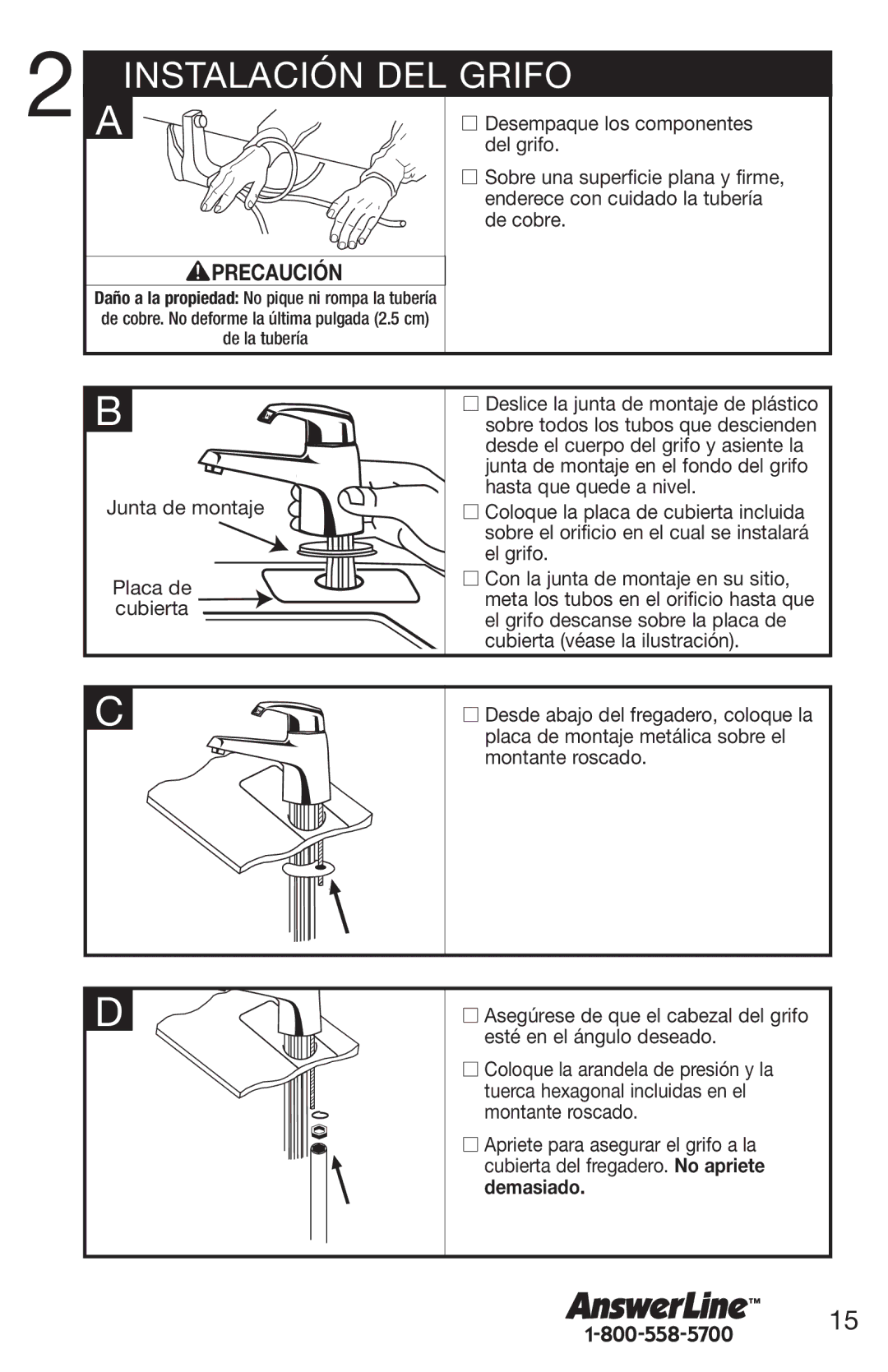 Emerson UWL owner manual Instalación DEL Grifo 