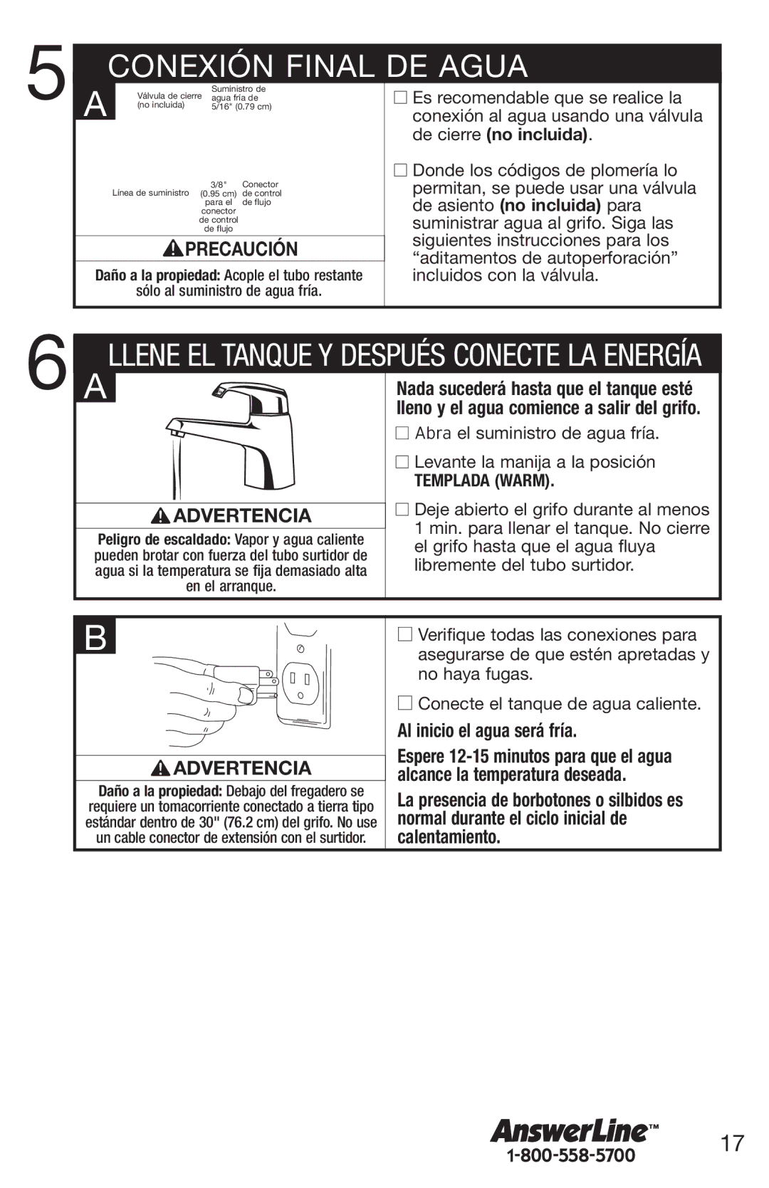 Emerson UWL owner manual Conexión Final DE Agua 