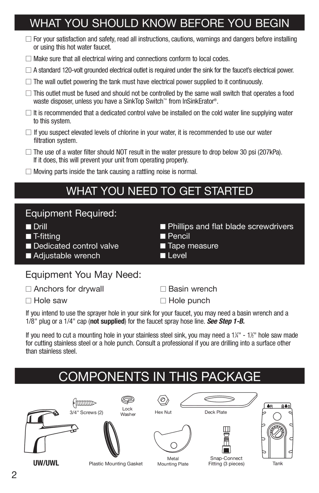 Emerson UWL owner manual Components in this Package, Uw/Uwl 