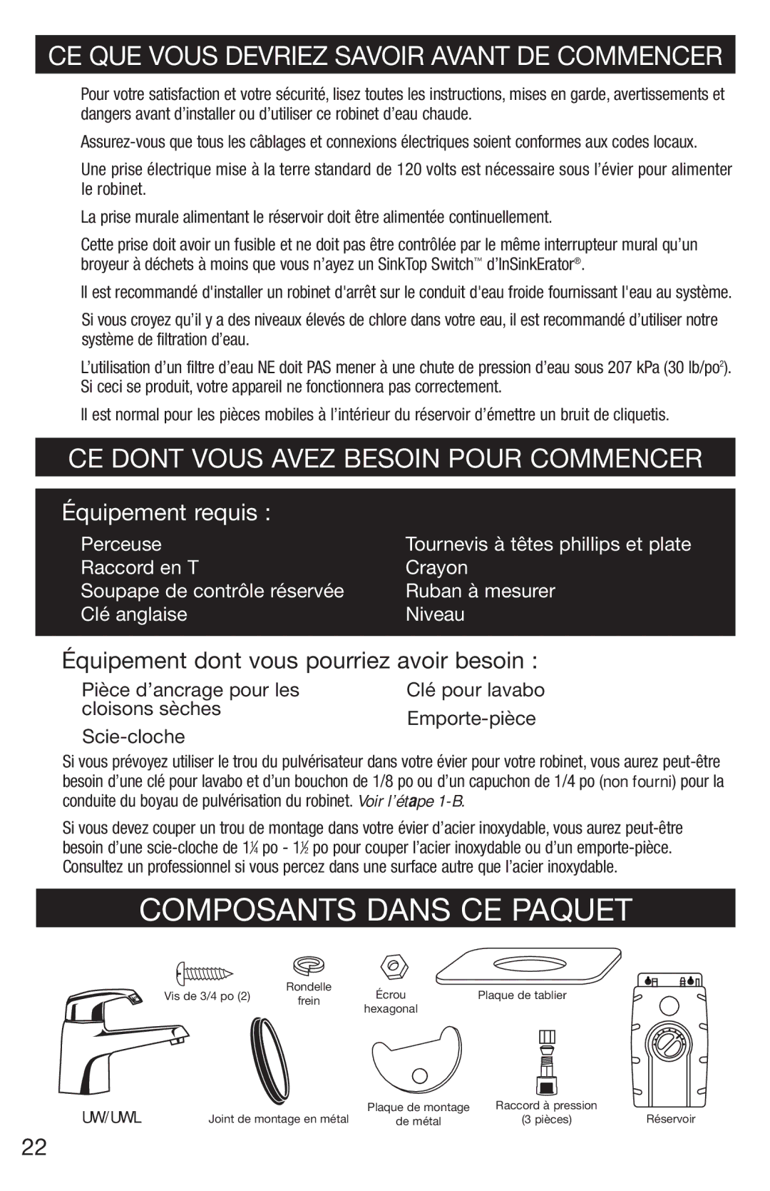 Emerson UWL owner manual Composants Dans CE Paquet, CE QUE Vous Devriez Savoir Avant DE Commencer 