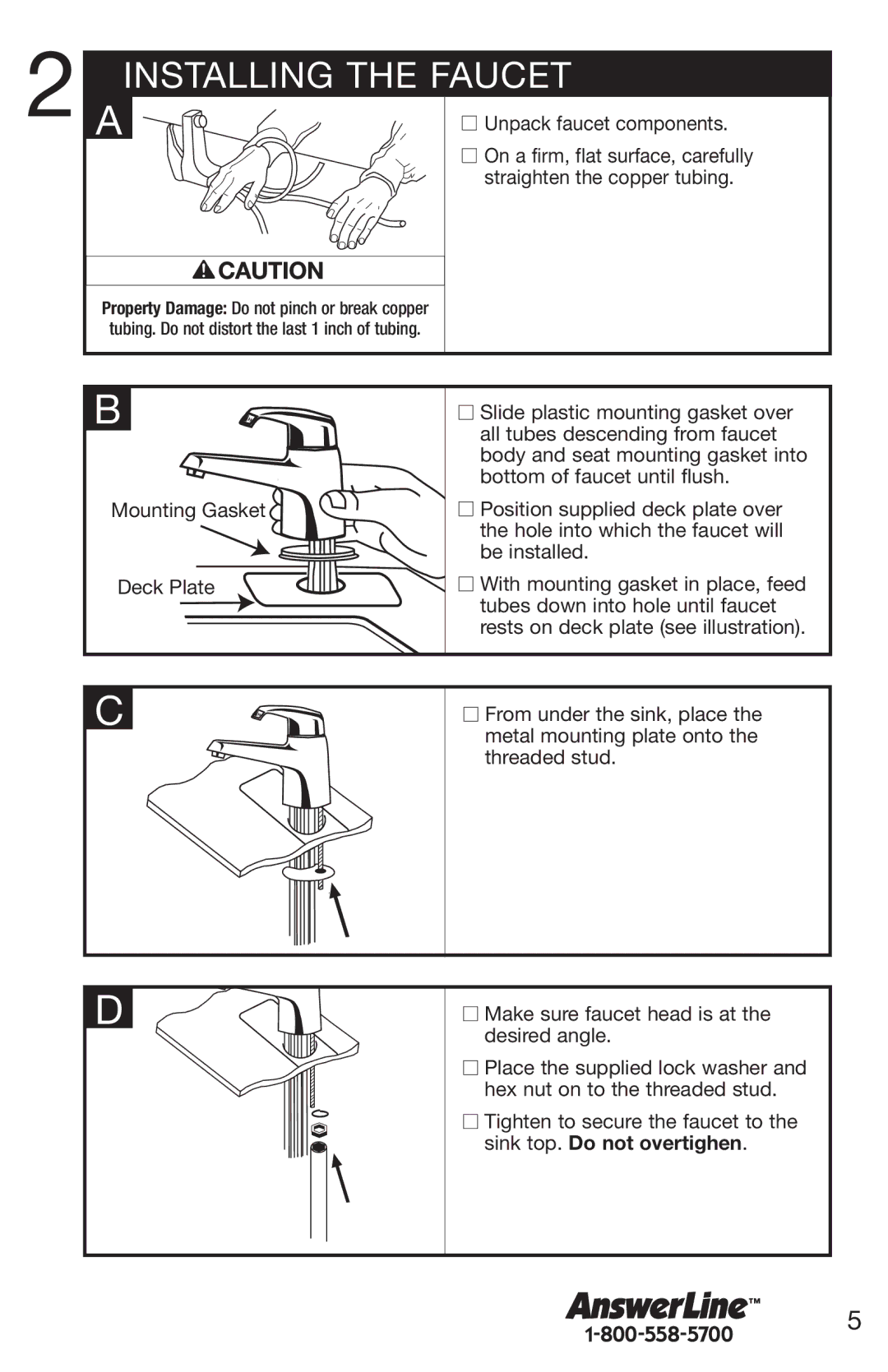 Emerson UWL owner manual Installing the Faucet, Unpack faucet components 