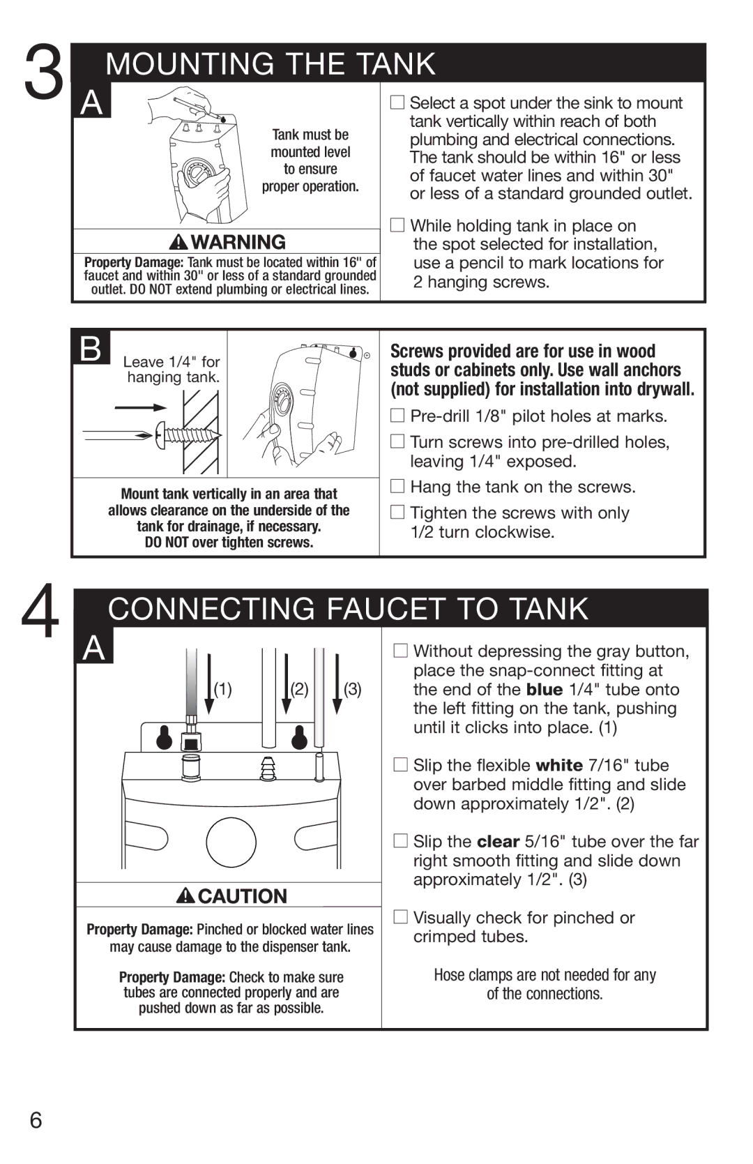 Emerson UWL owner manual Mounting the Tank, Connecting Faucet to Tank 