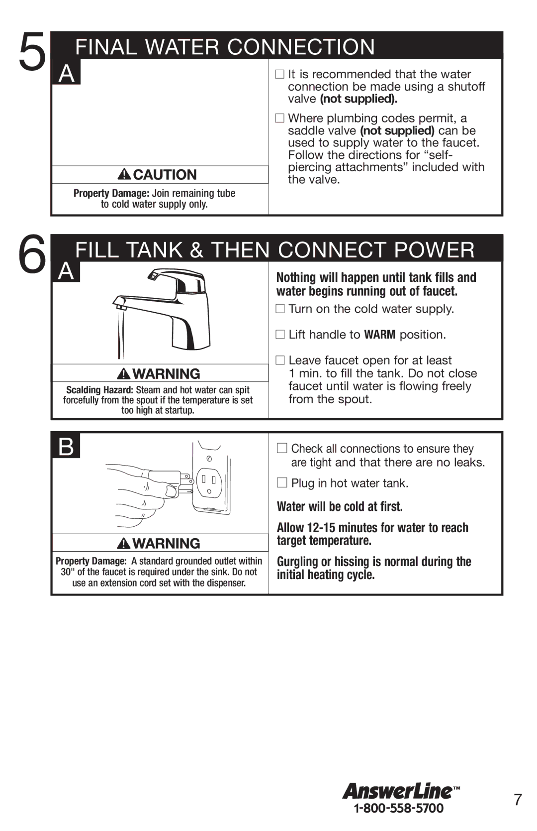 Emerson UWL owner manual Final Water Connection, Fill Tank & then Connect Power 