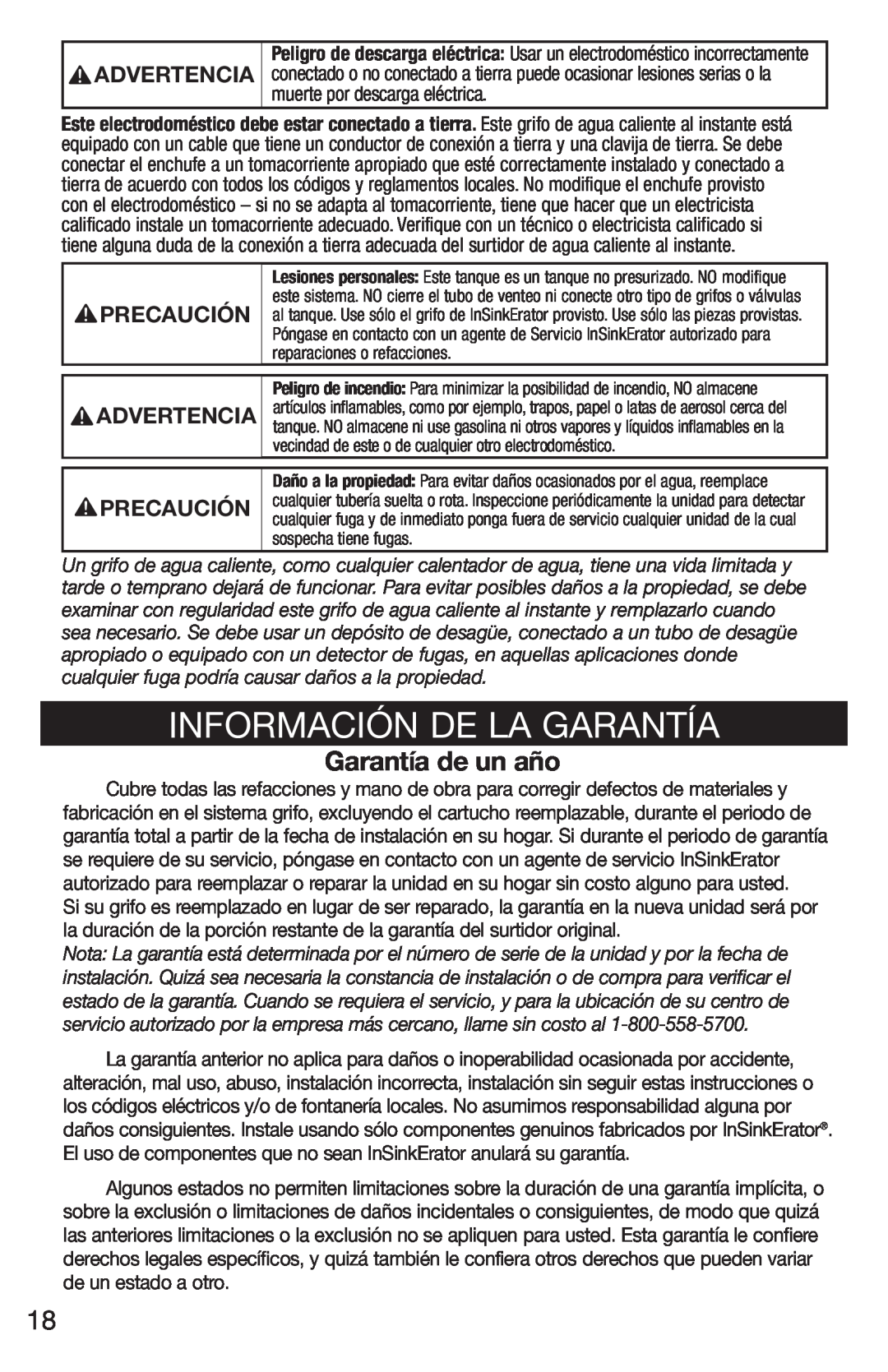 Emerson UWL owner manual Información De La Garantía, Garantía de un año, Advertencia, Precaución 