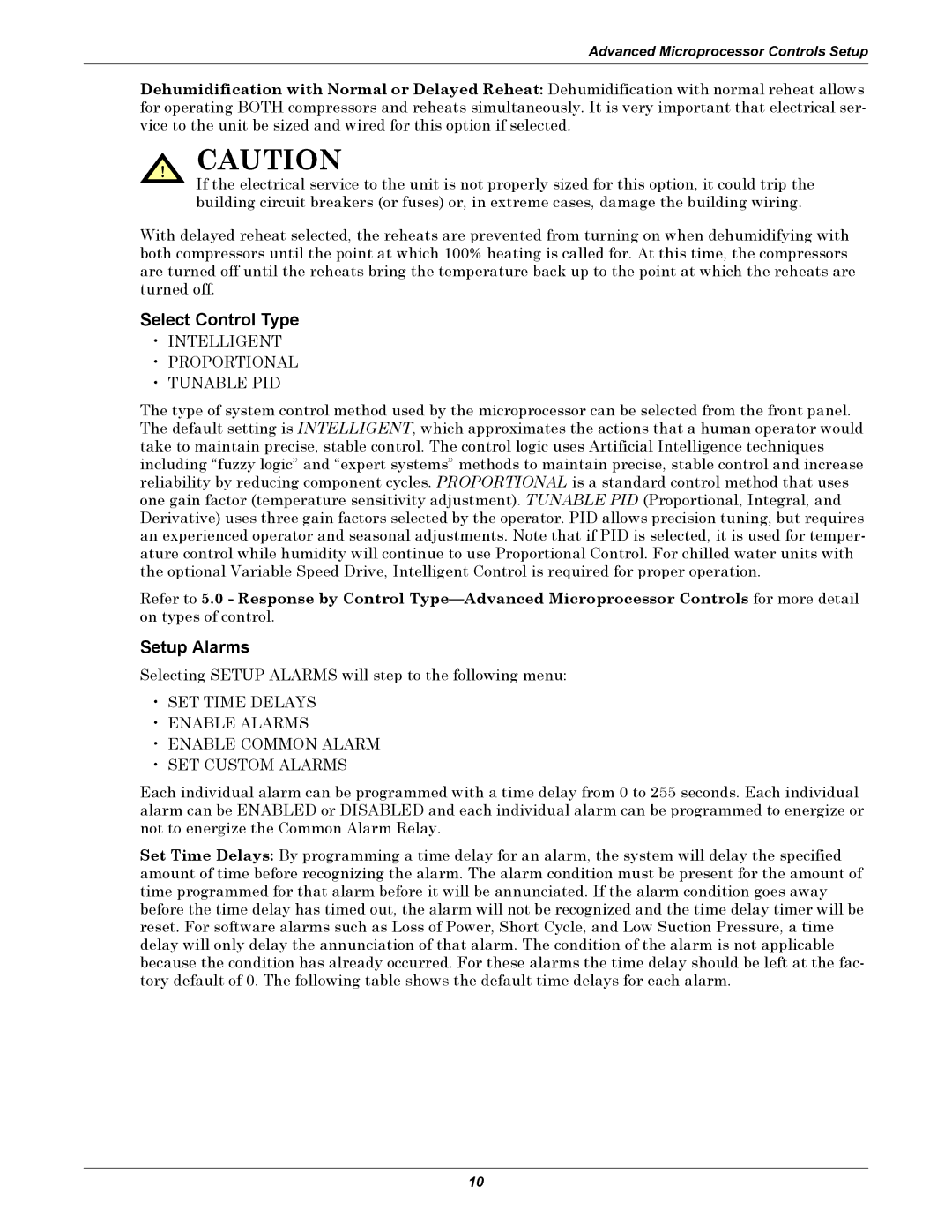 Emerson VE, VH, DE, DH manual Select Control Type, Setup Alarms 