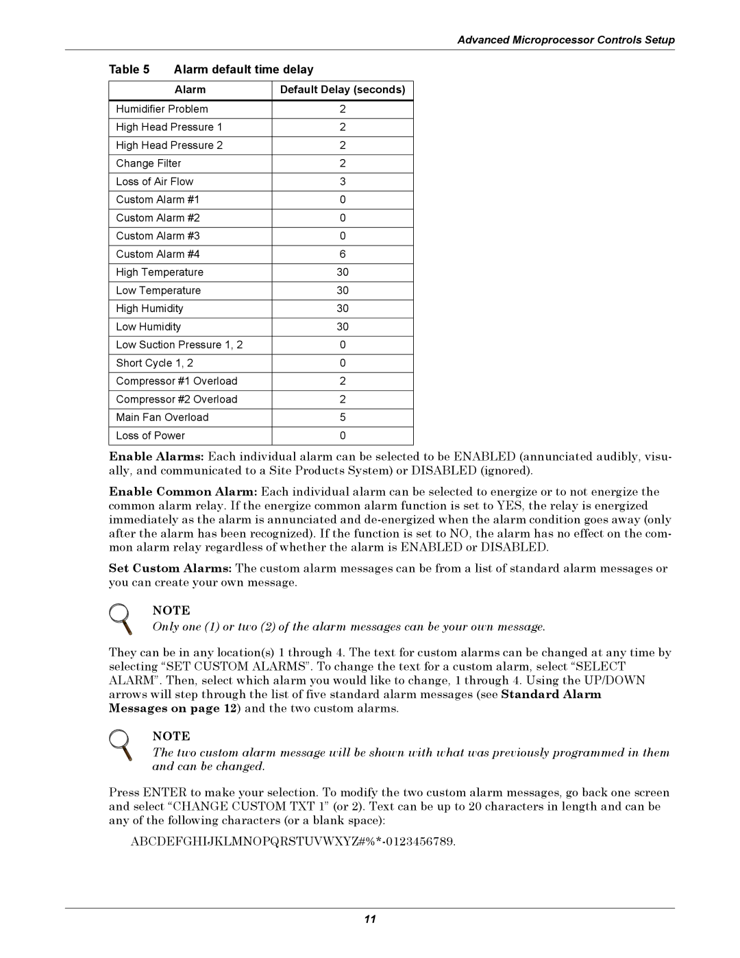 Emerson DH, VH, DE, VE manual Alarm default time delay, Alarm Default Delay seconds 