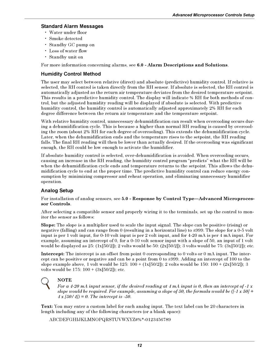 Emerson VH, DE, VE, DH manual Standard Alarm Messages, Humidity Control Method, Analog Setup 