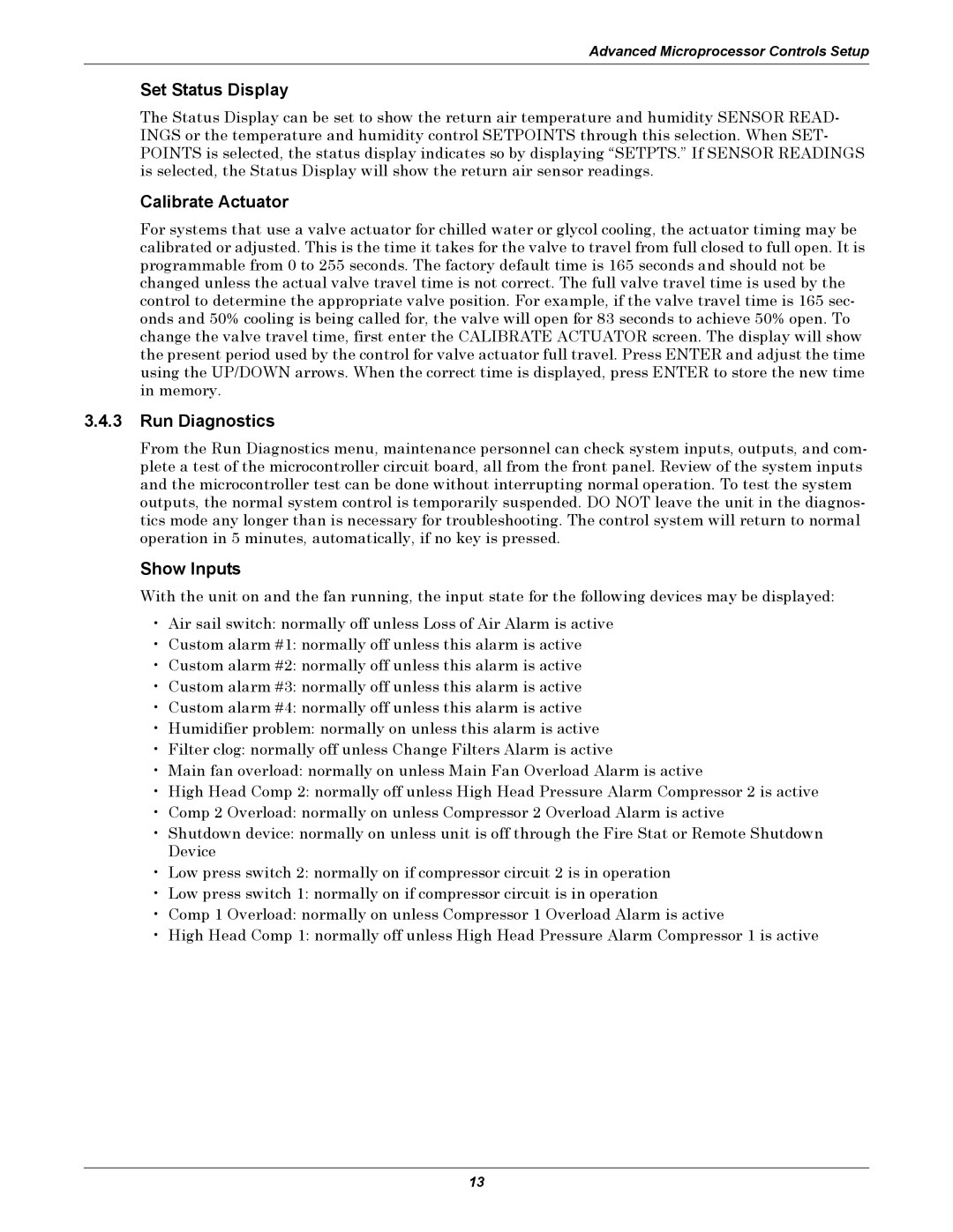 Emerson DE, VH, VE, DH manual Set Status Display, Calibrate Actuator, Run Diagnostics, Show Inputs 