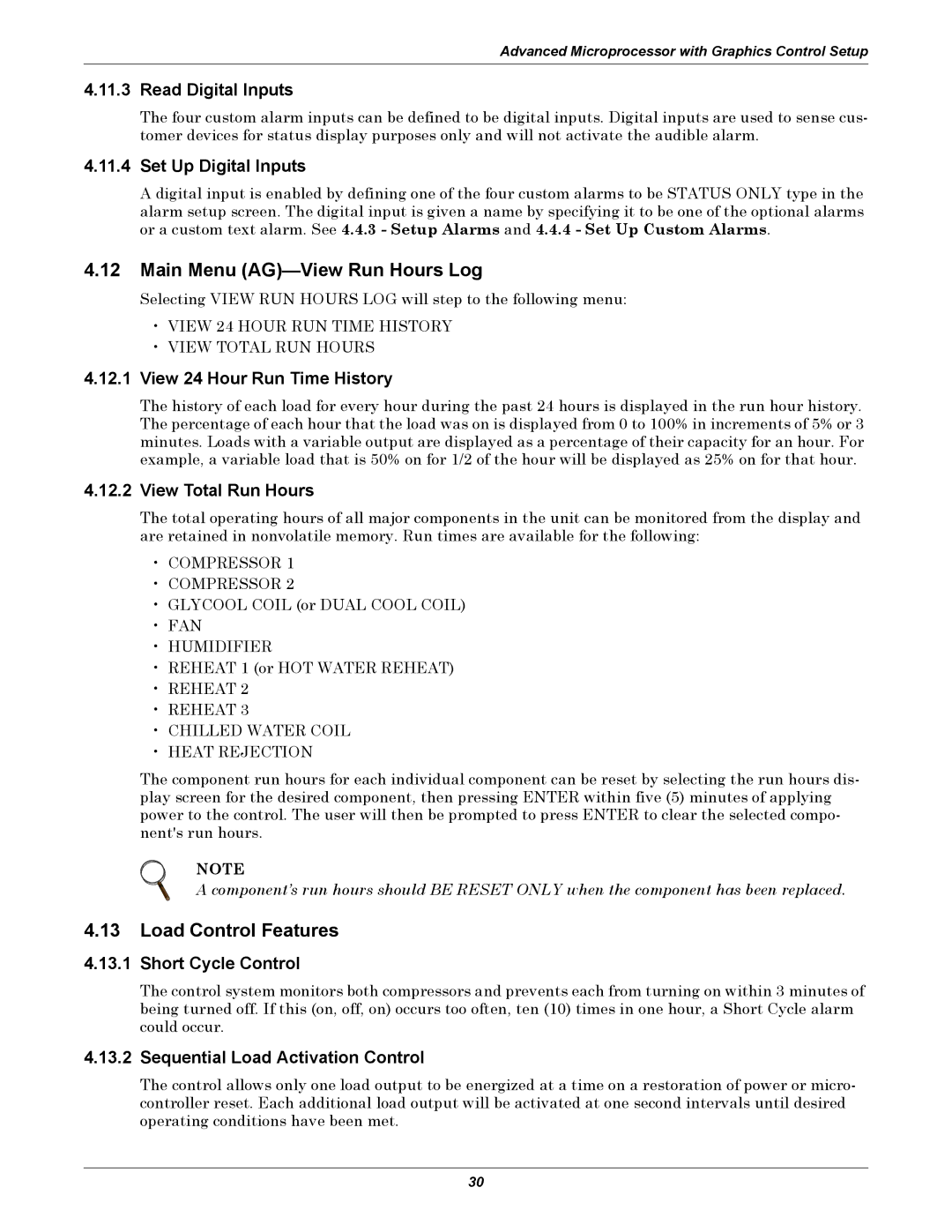 Emerson VE, VH Main Menu AG-View Run Hours Log, Read Digital Inputs, Set Up Digital Inputs, View 24 Hour Run Time History 