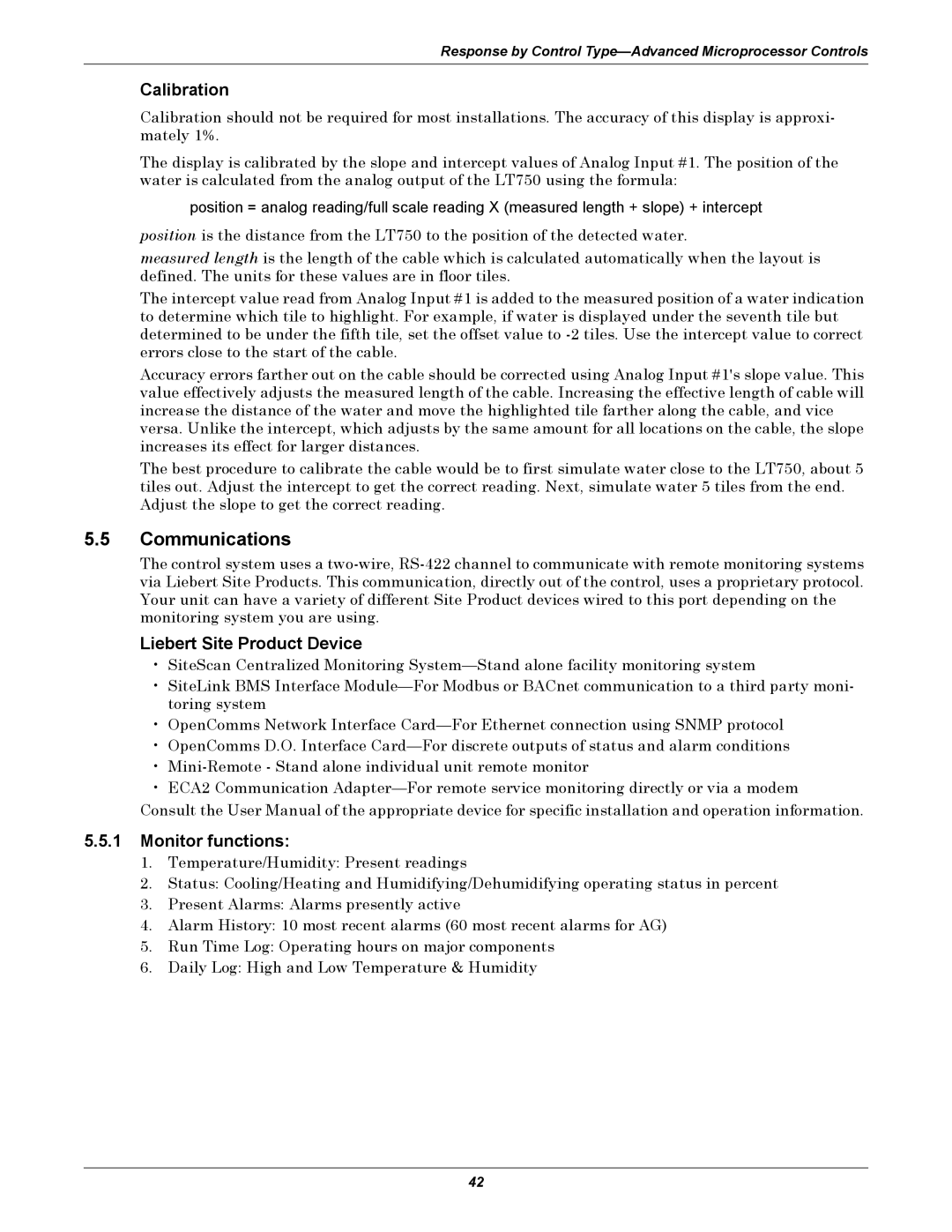 Emerson VE, VH, DE, DH manual Communications, Calibration 