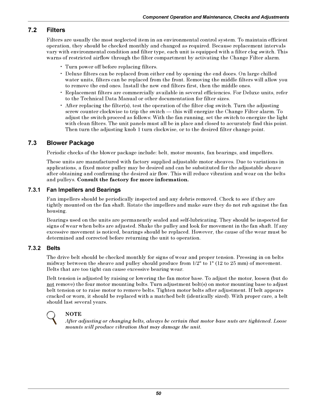 Emerson VE, VH, DE, DH manual Filters, Blower Package, Fan Impellers and Bearings, Belts 