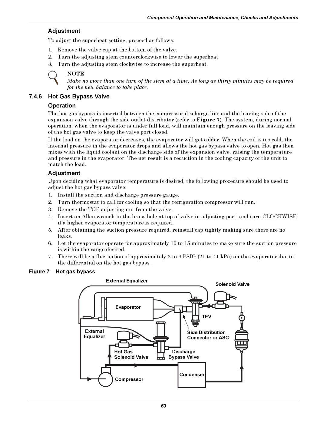 Emerson DE, VH, VE, DH manual Adjustment, Hot Gas Bypass Valve Operation 